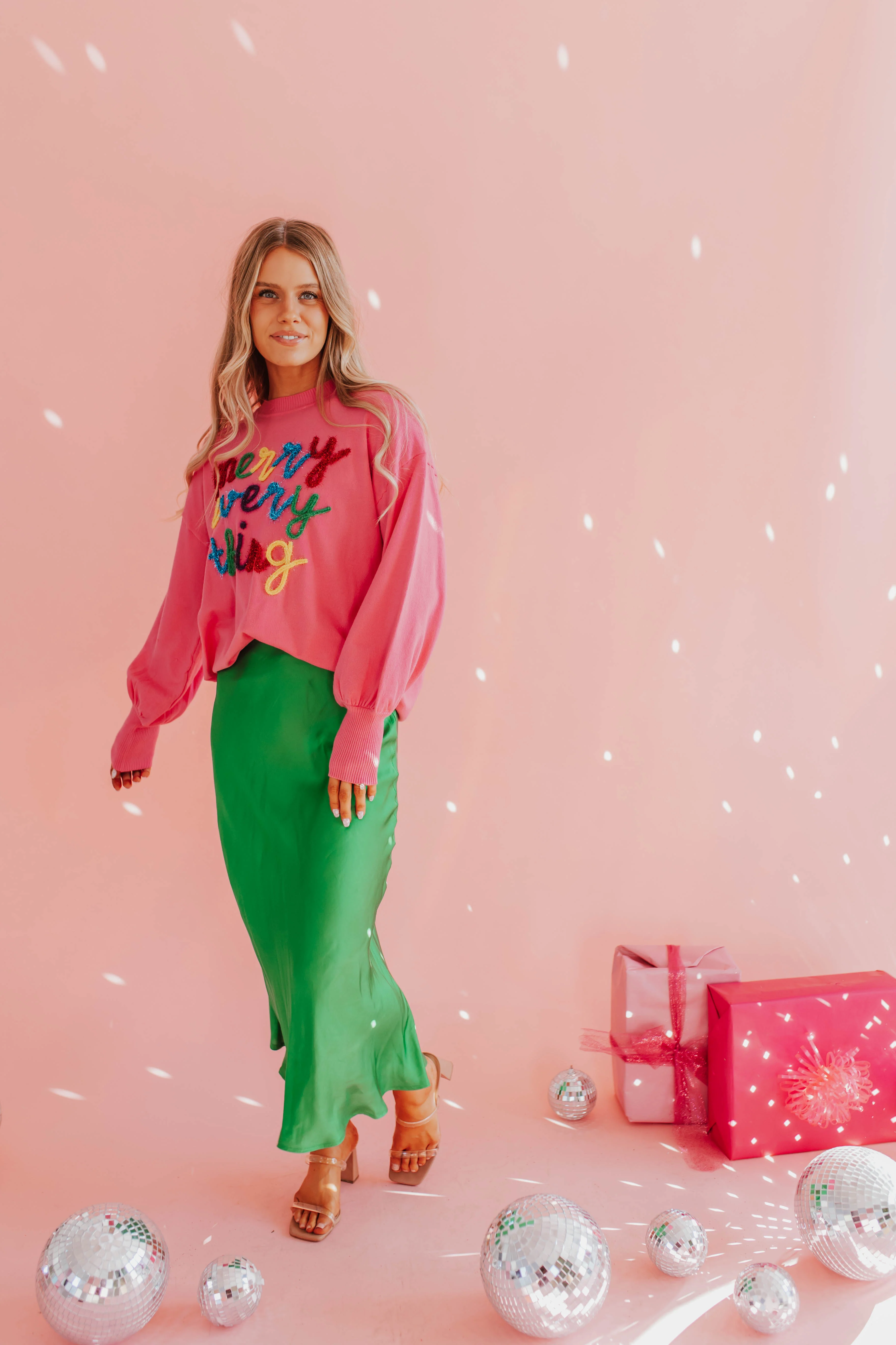 THE MISTLETOE SATIN MIDI SKIRT IN EMERALD GREEN - Image 5