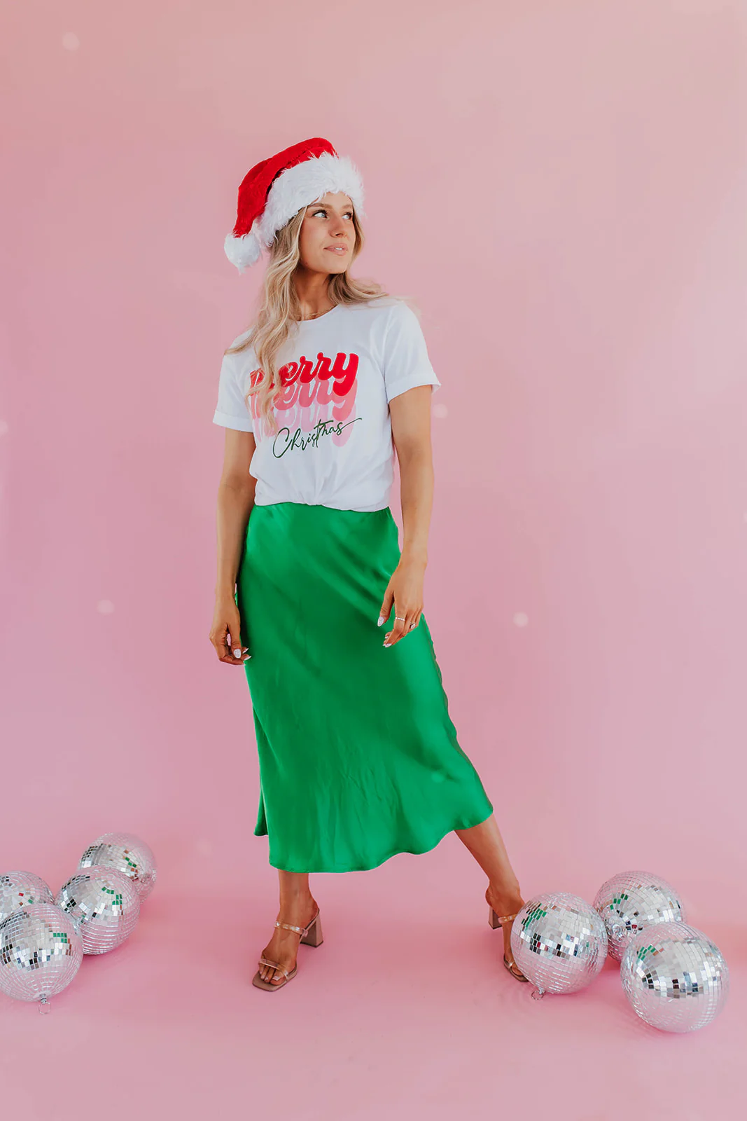 THE MISTLETOE SATIN MIDI SKIRT IN EMERALD GREEN - Image 6