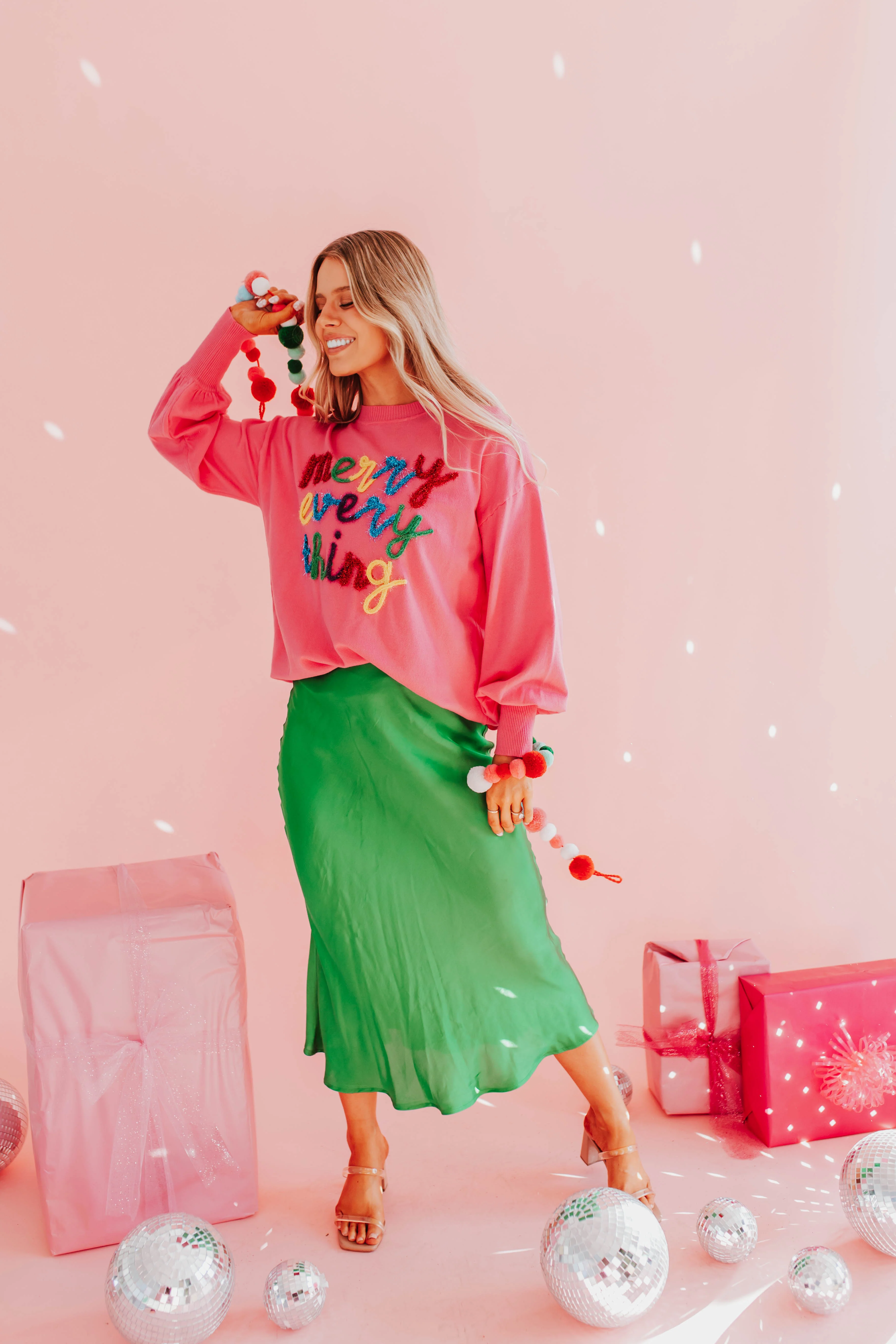 THE MISTLETOE SATIN MIDI SKIRT IN EMERALD GREEN - Image 8
