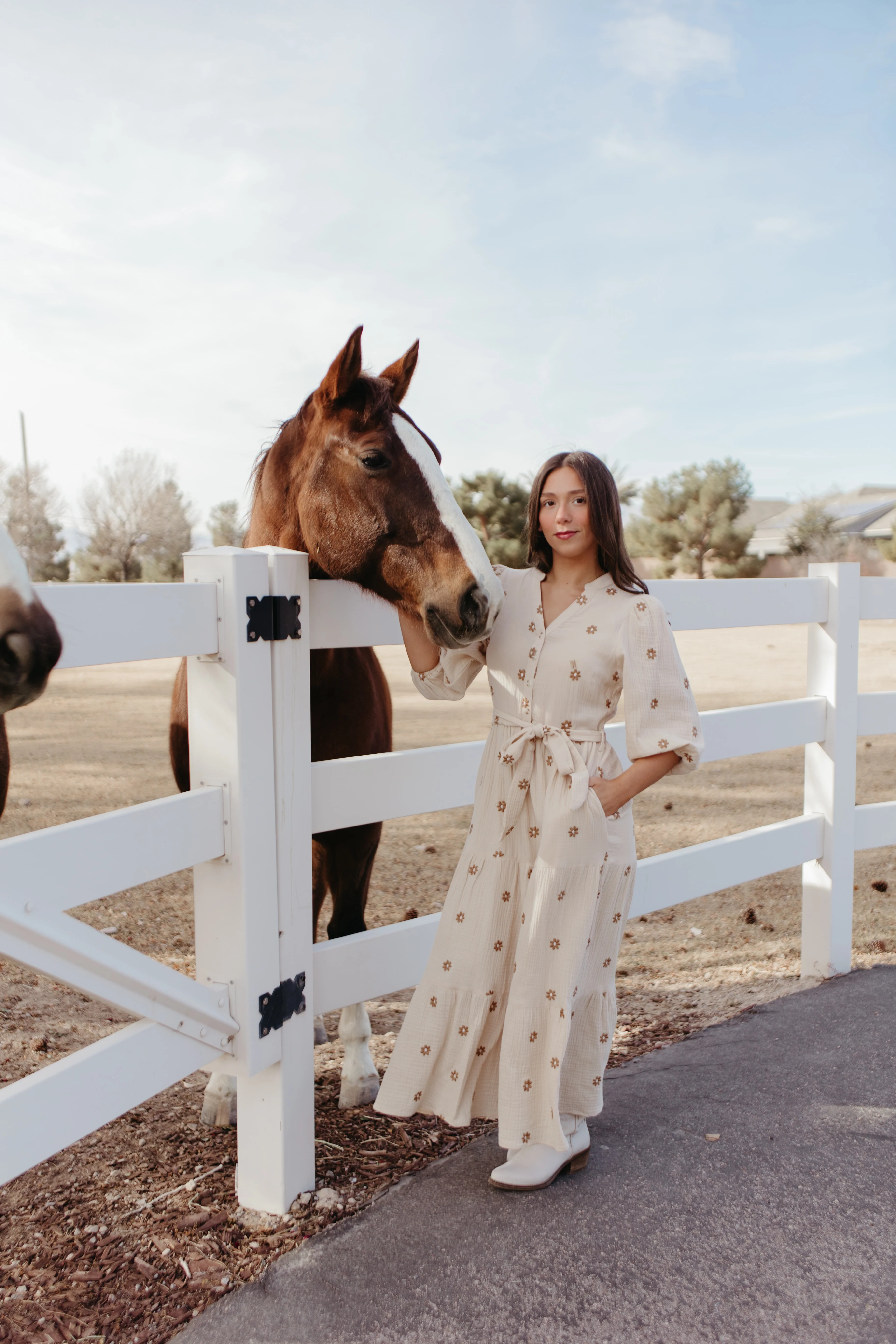 THE MONICA EMBROIDERED FLOWER DRESS IN TAUPE - Image 3