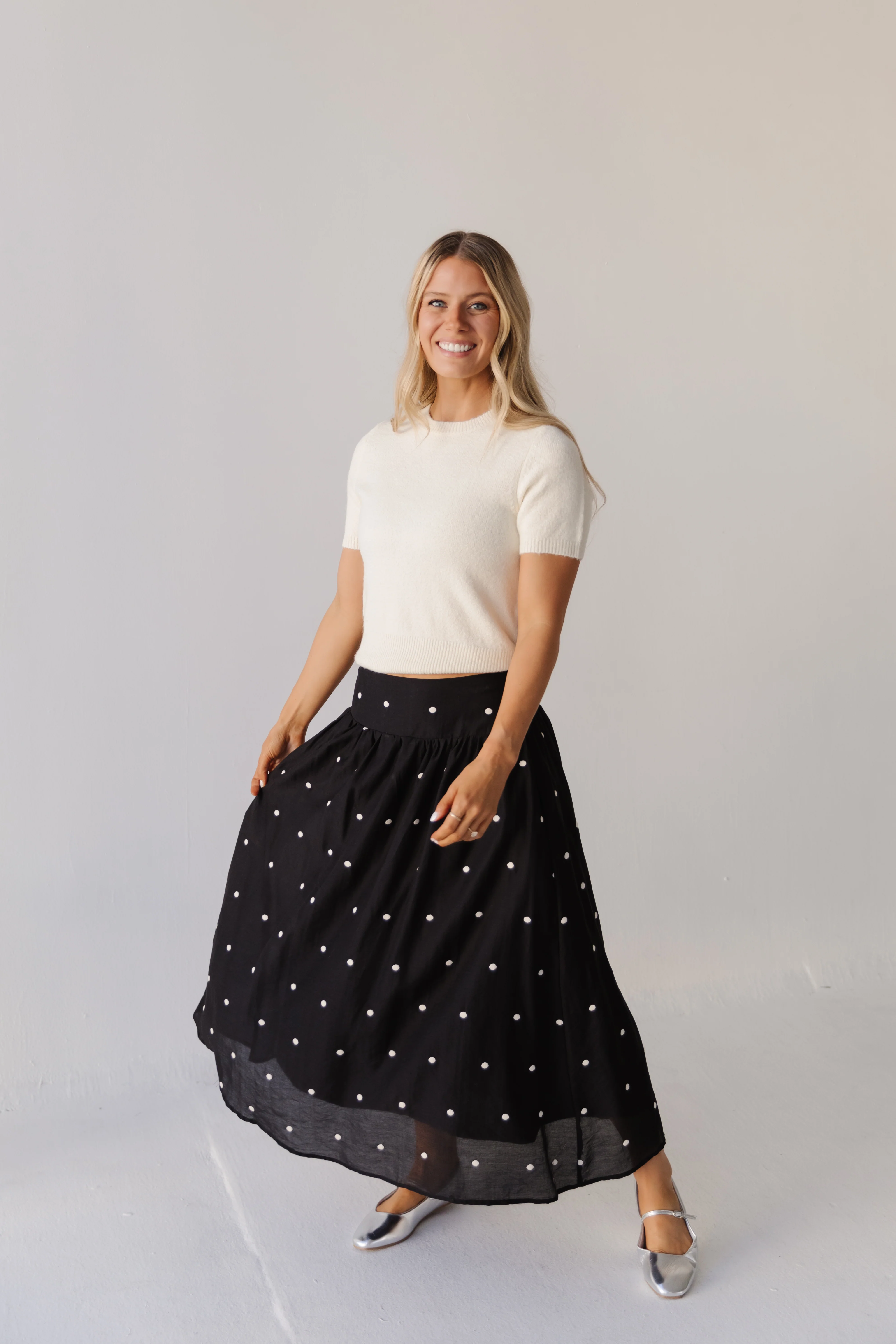 THE MORGAN EMBROIDERED DOT SKIRT IN BLACK - Image 2