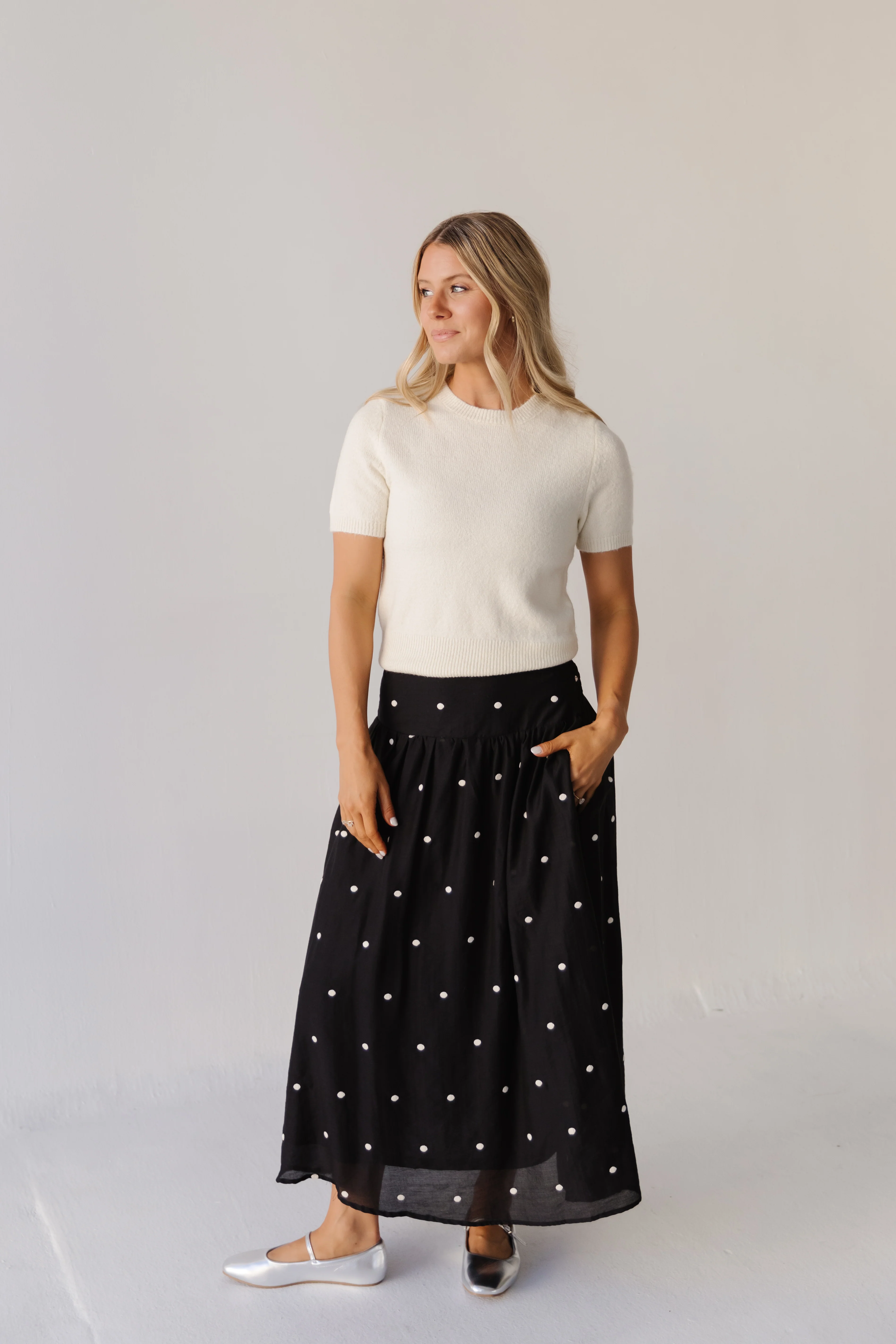 THE MORGAN EMBROIDERED DOT SKIRT IN BLACK - Image 4