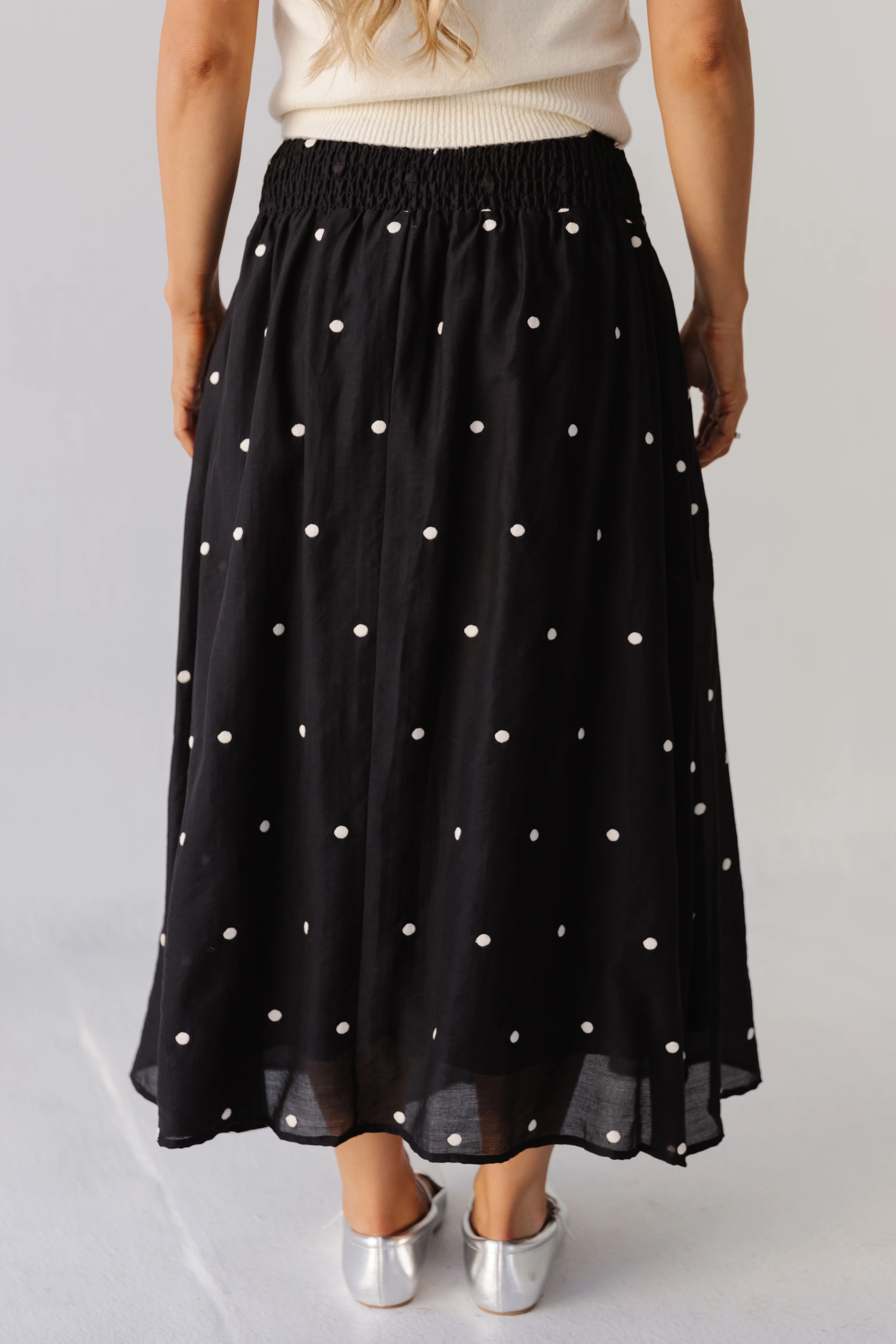 THE MORGAN EMBROIDERED DOT SKIRT IN BLACK - Image 6
