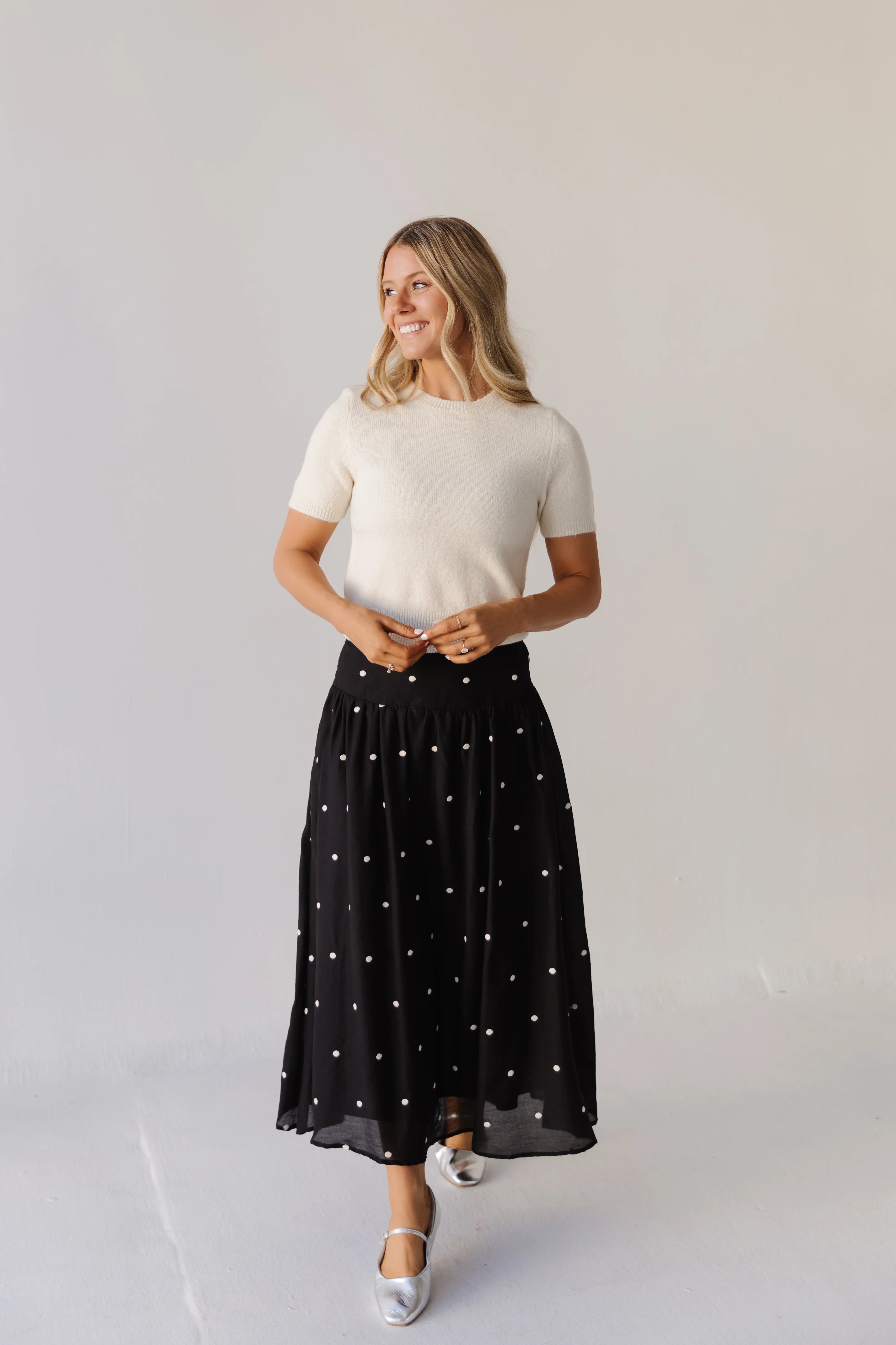 THE MORGAN EMBROIDERED DOT SKIRT IN BLACK - Image 7