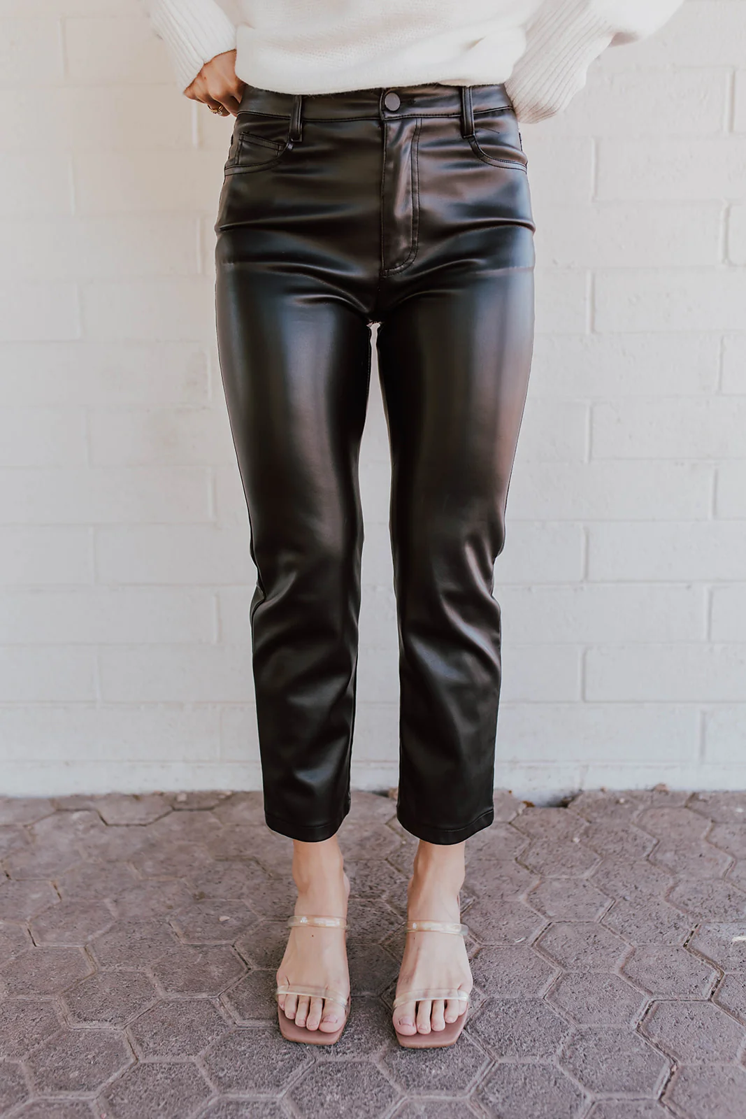 THE MOVES LIKE JAGGER FAUX LEATHER PANTS IN BLACK