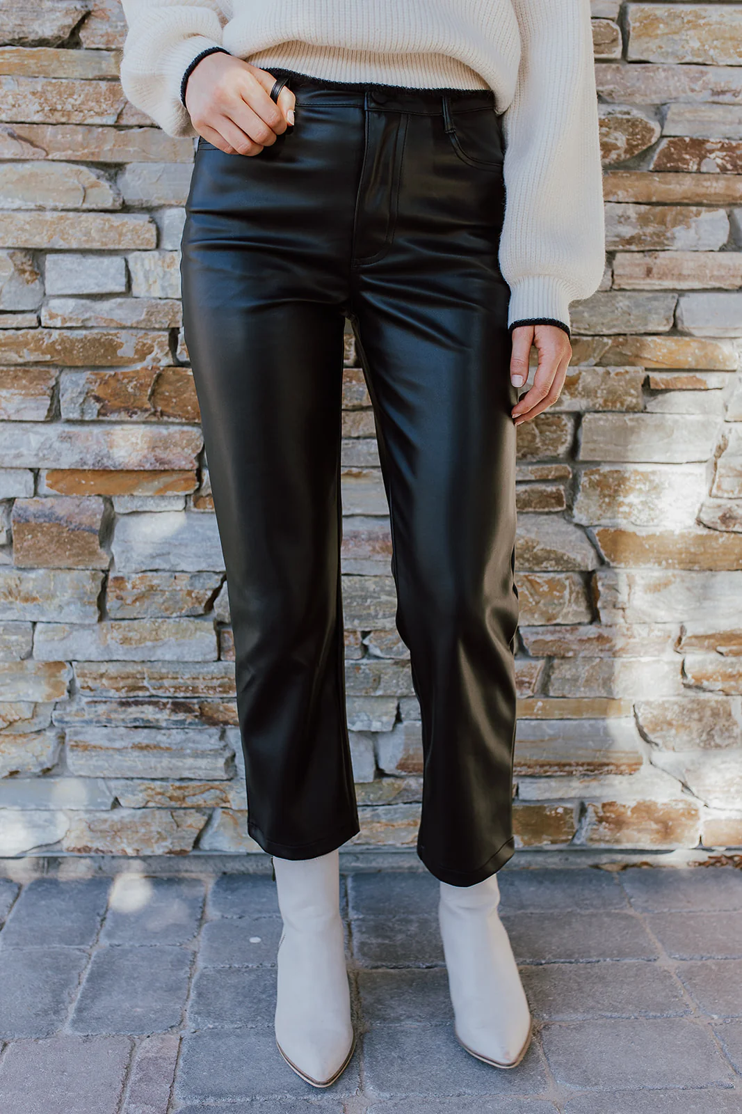 THE MOVES LIKE JAGGER FAUX LEATHER PANTS IN BLACK - Image 3