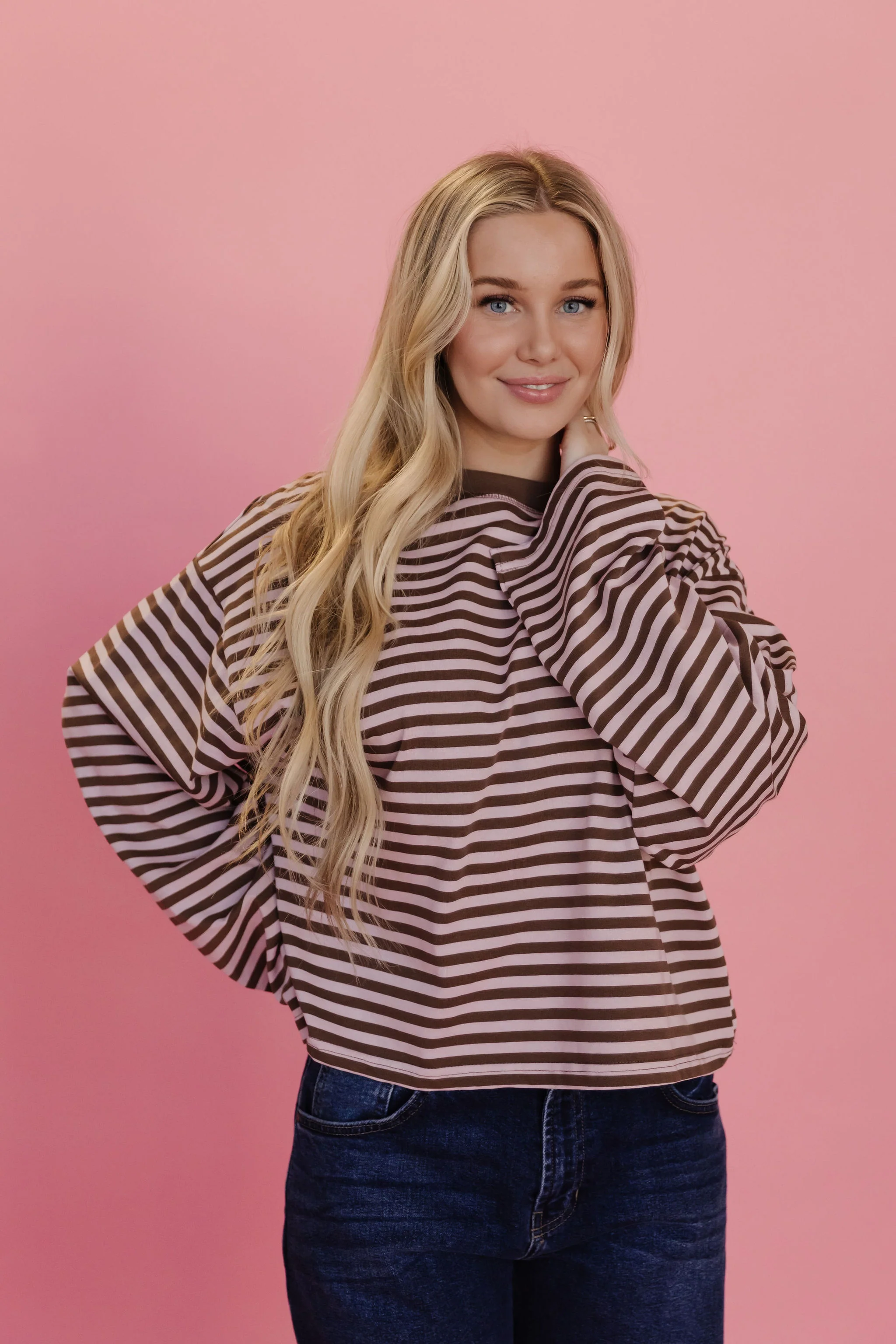 THE NEHEMIA STRIPED TOP IN PINK - Image 2