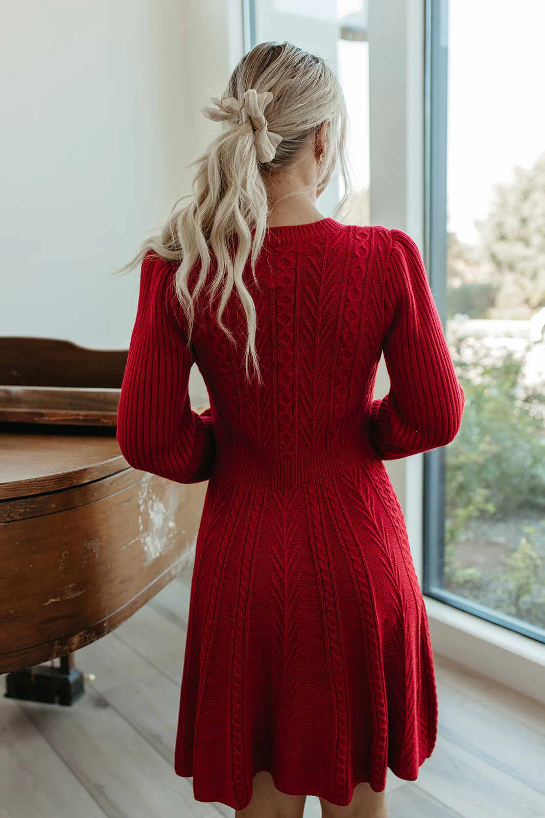 THE NOELLE VELVET BOW SWEATER DRESS IN RED - Image 6