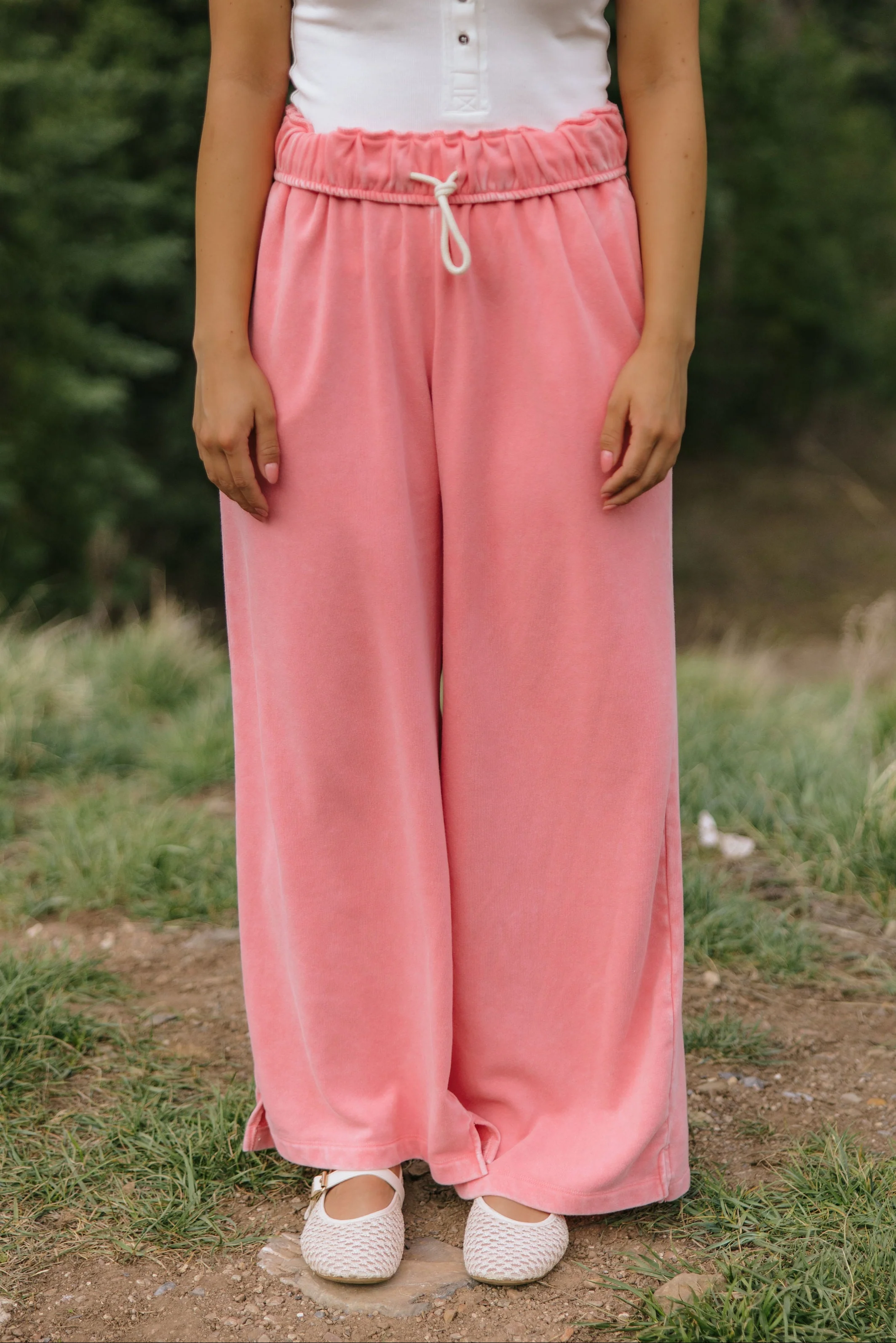 THE NORA FOLD OVER WAIST WIDE LEG SWEATPANT IN TAFFY PINK - Image 5