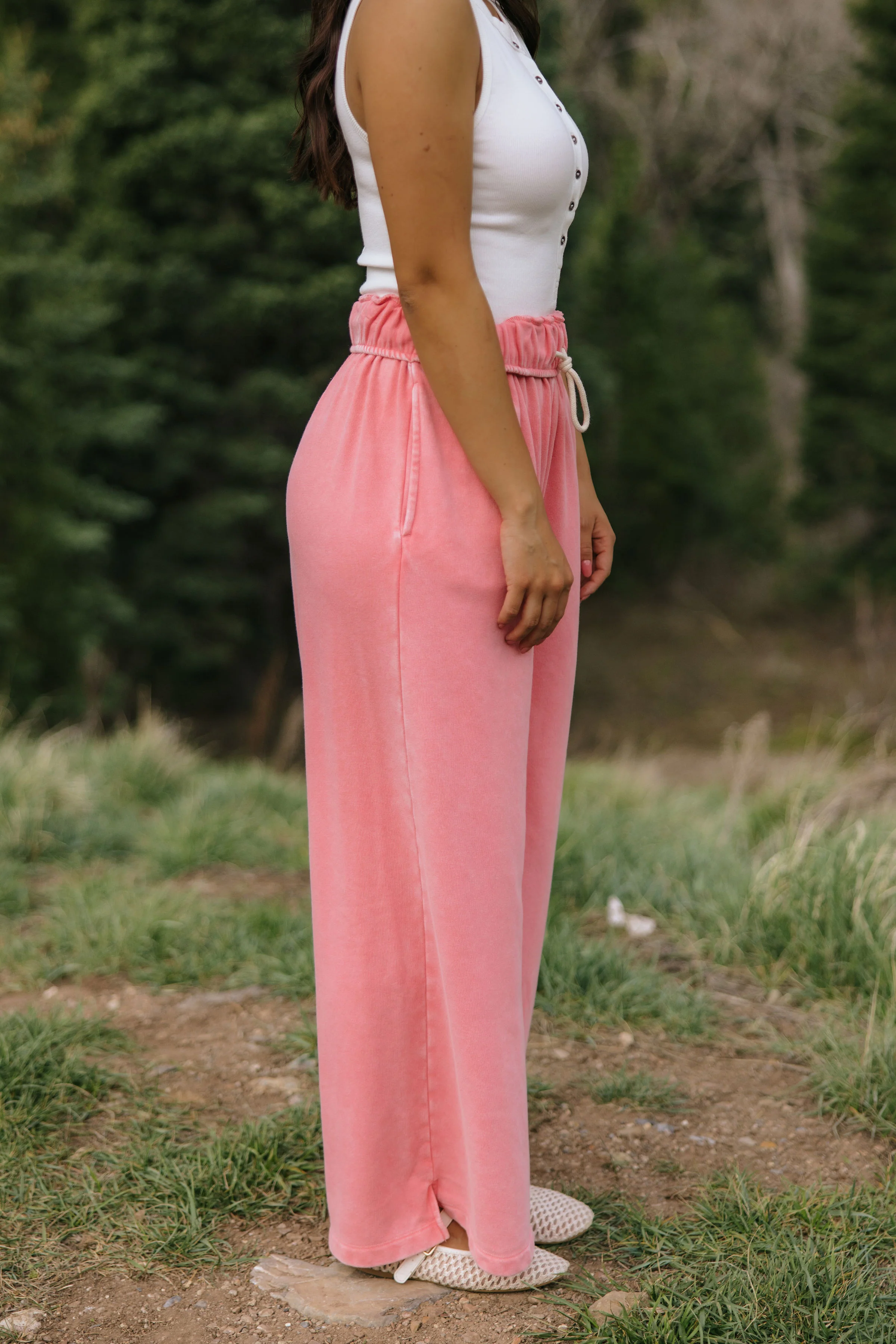 THE NORA FOLD OVER WAIST WIDE LEG SWEATPANT IN TAFFY PINK - Image 6