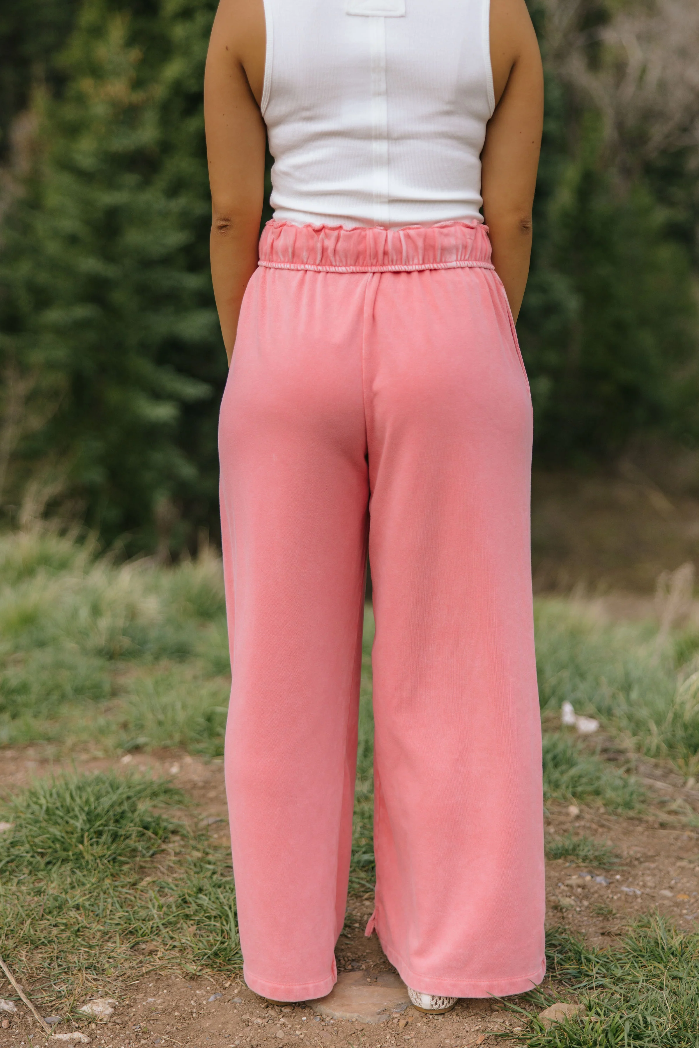 THE NORA FOLD OVER WAIST WIDE LEG SWEATPANT IN TAFFY PINK - Image 7