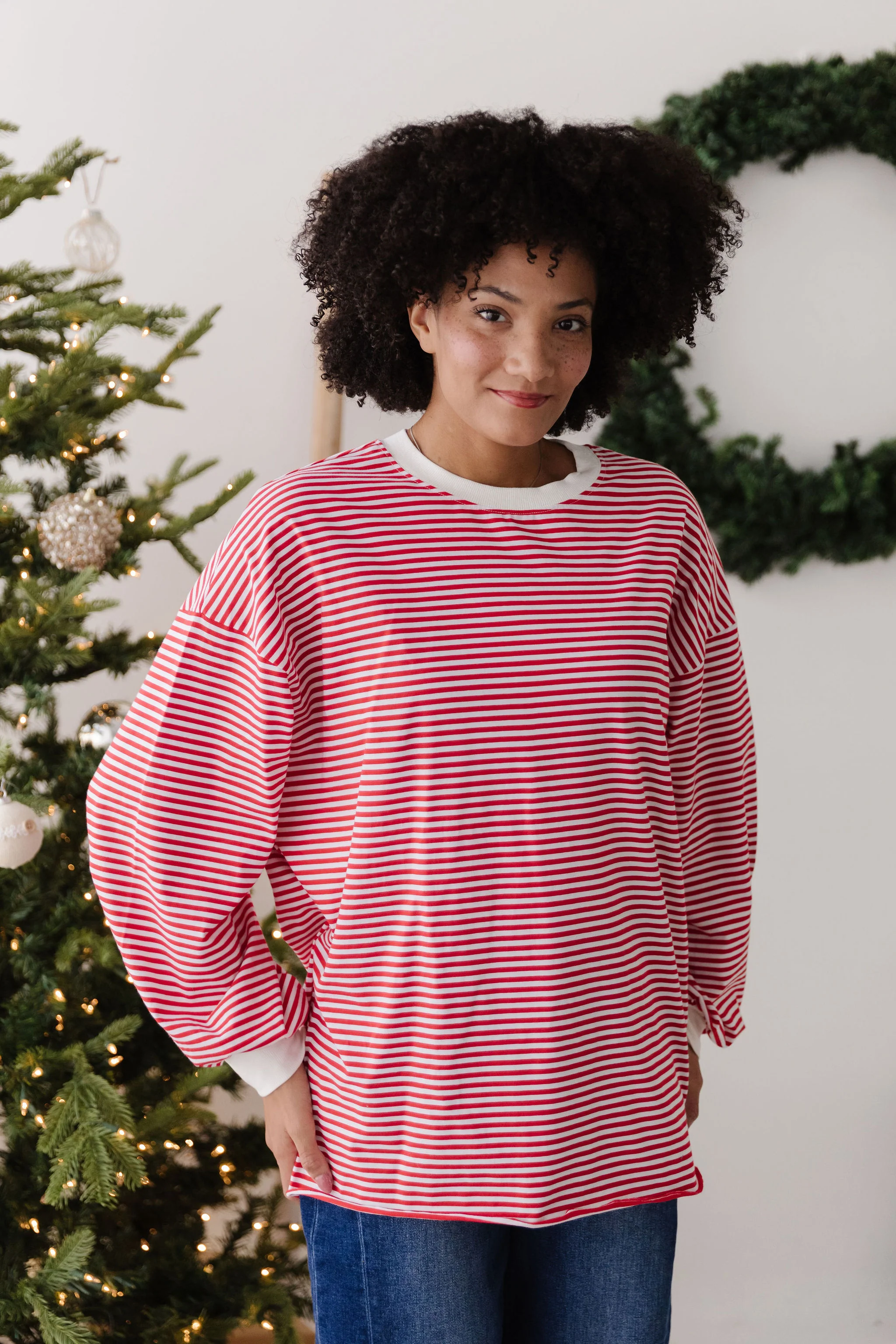 THE NOVA STRIPED CREW NECK TOP IN RED - Image 2