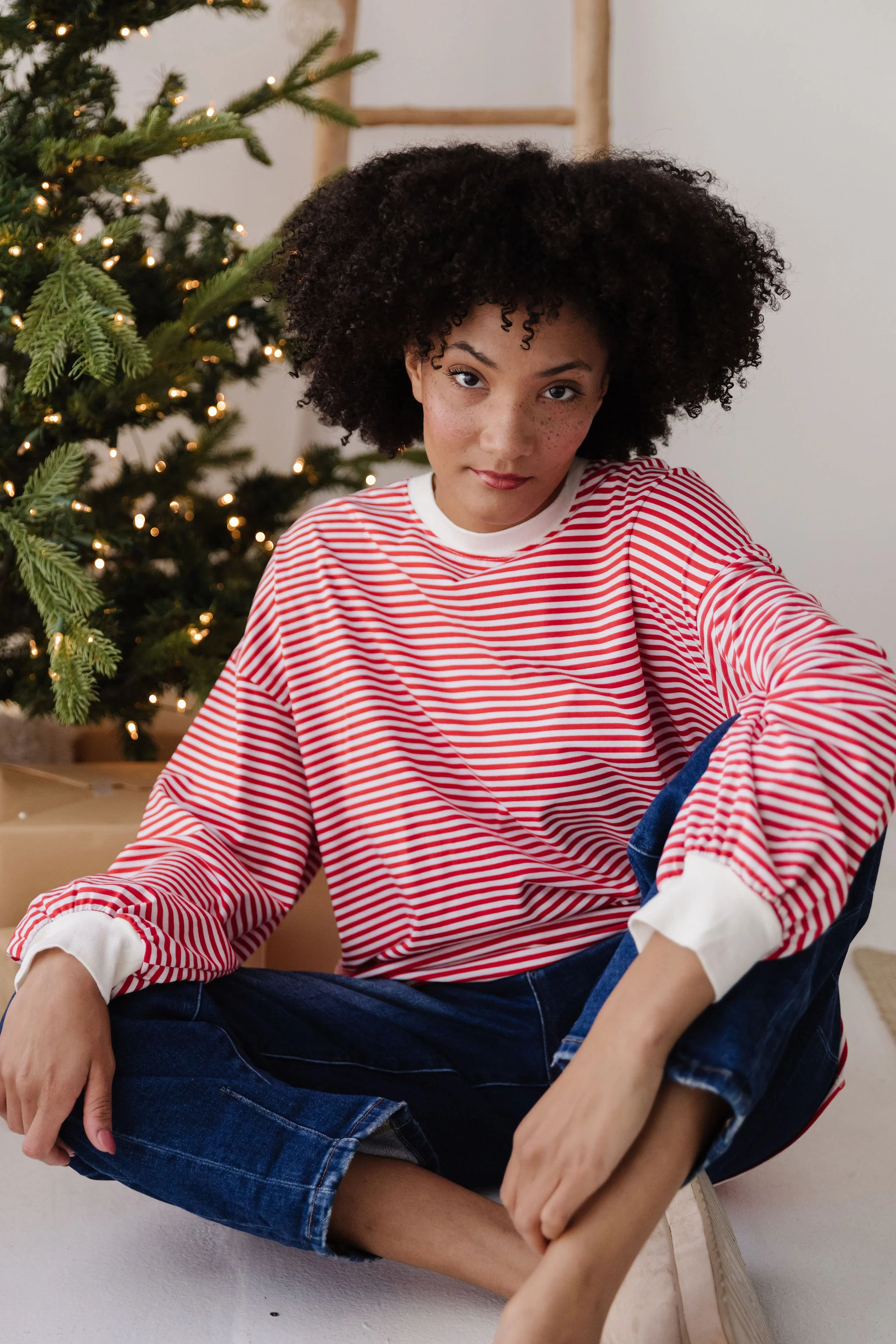 THE NOVA STRIPED CREW NECK TOP IN RED - Image 3