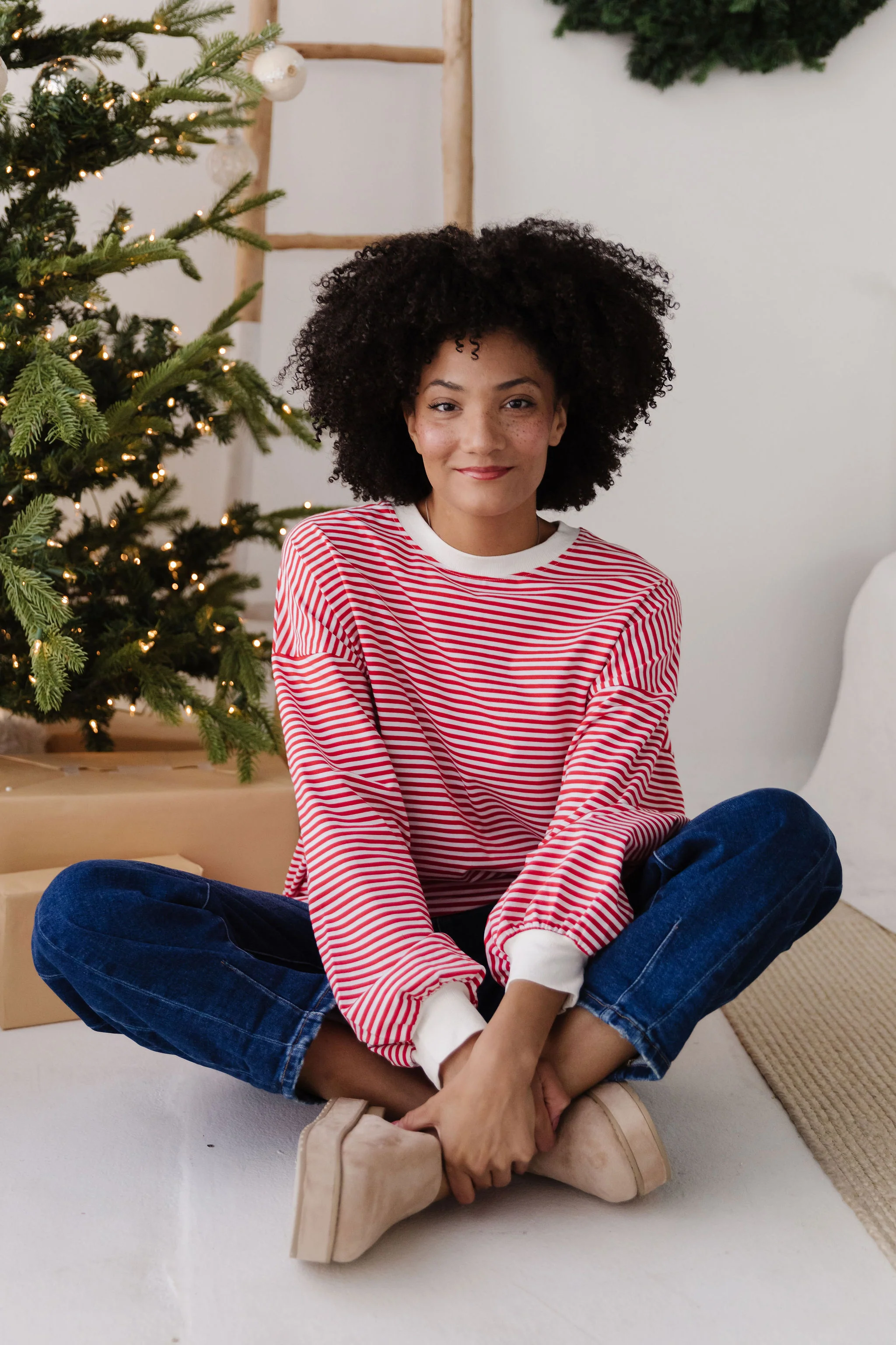 THE NOVA STRIPED CREW NECK TOP IN RED - Image 4