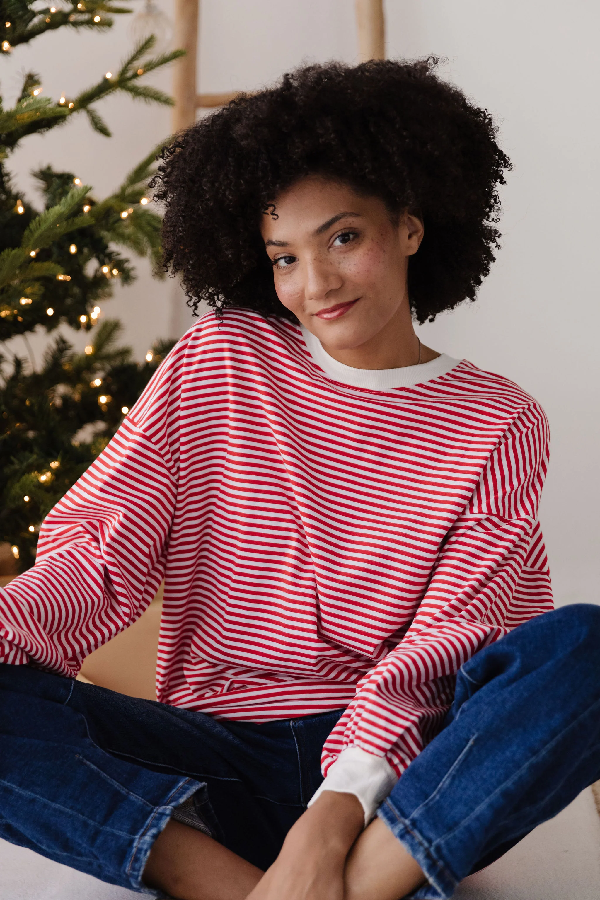 THE NOVA STRIPED CREW NECK TOP IN RED - Image 5