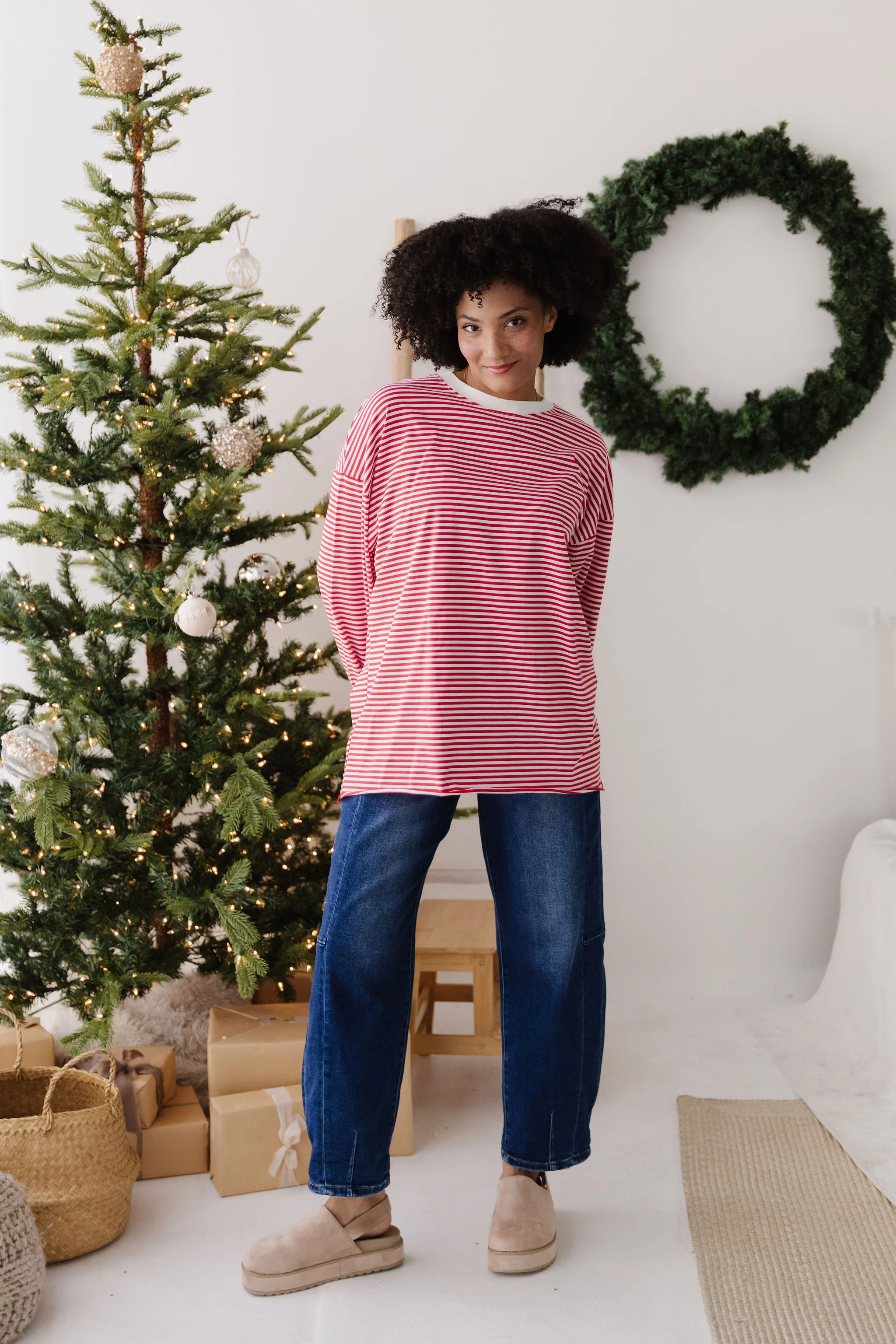 THE NOVA STRIPED CREW NECK TOP IN RED - Image 6