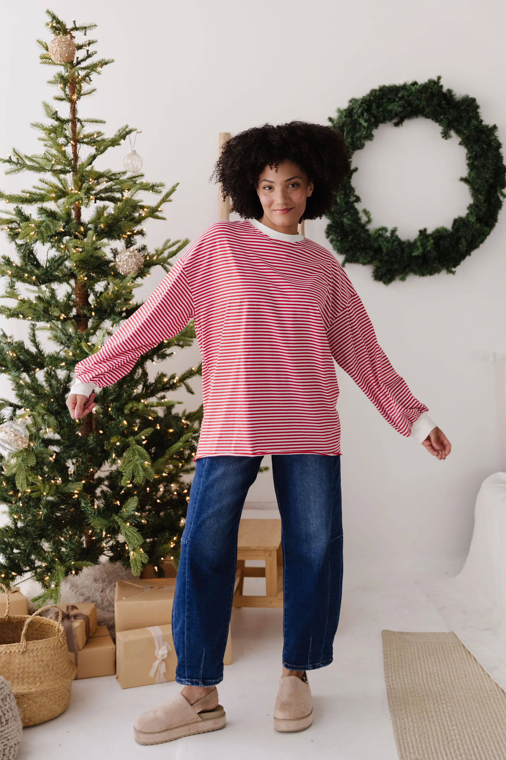 THE NOVA STRIPED CREW NECK TOP IN RED - Image 8