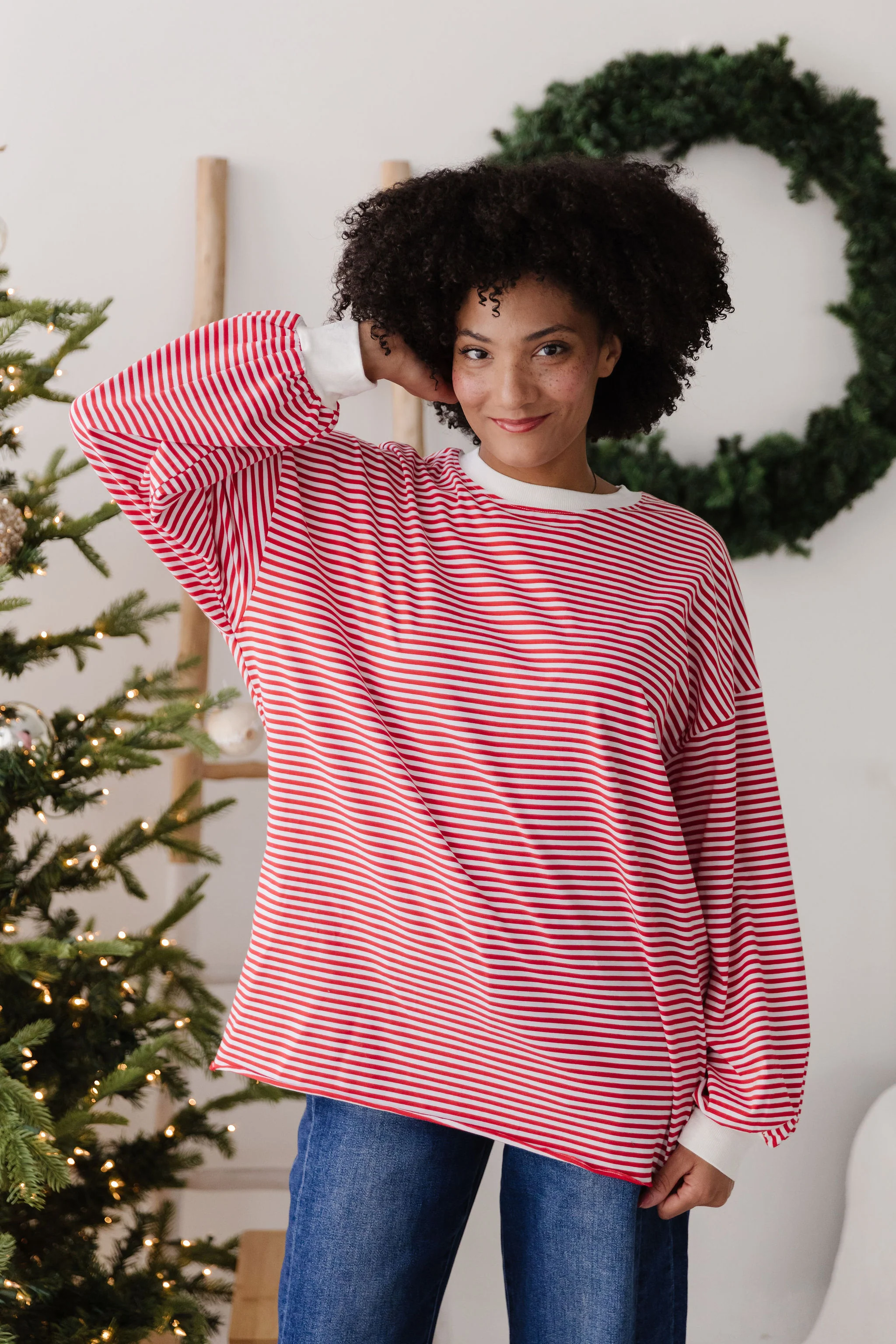 THE NOVA STRIPED CREW NECK TOP IN RED - Image 9