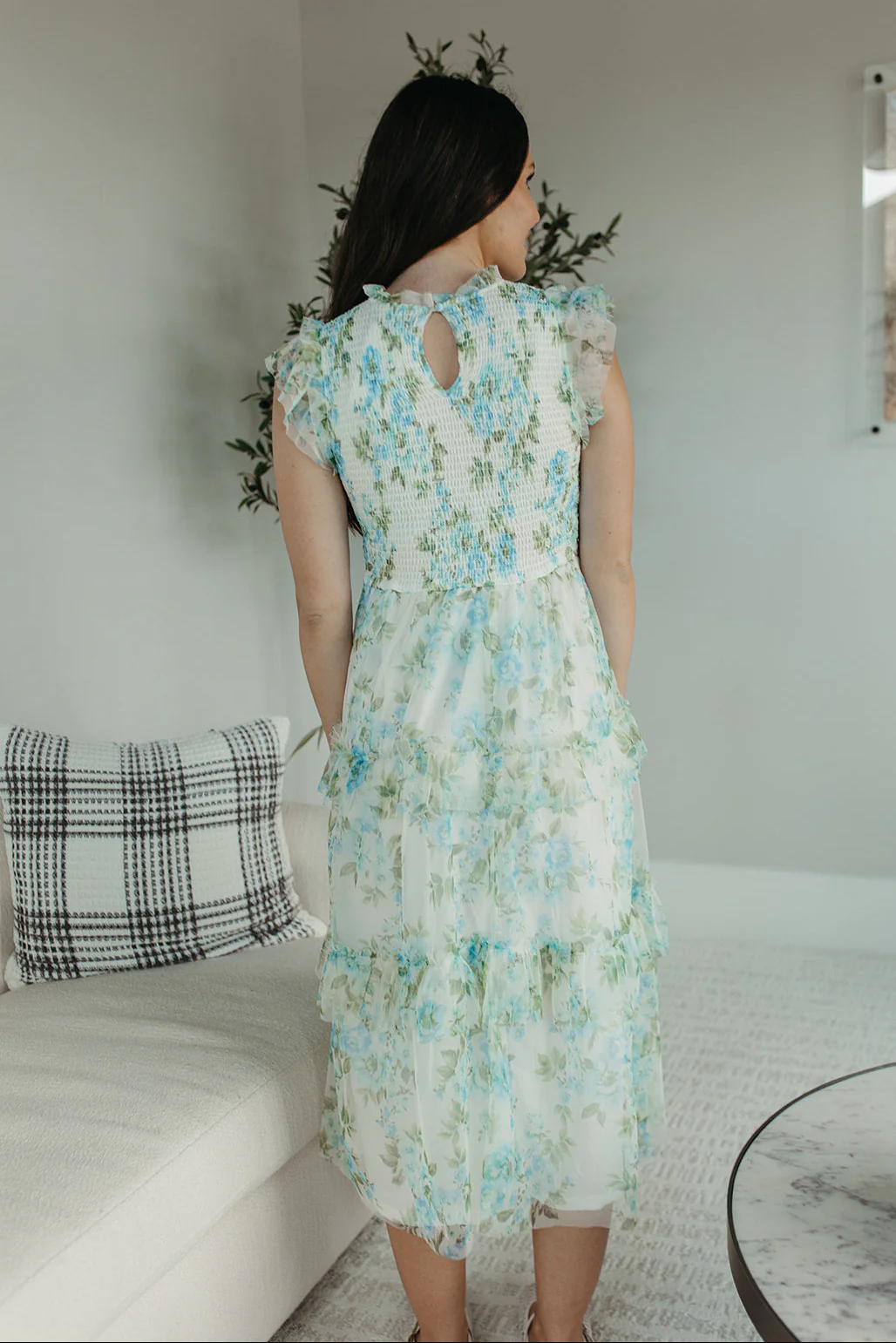THE NYLA TULLE FLORAL SMOCKED MIDI DRESS - Image 5