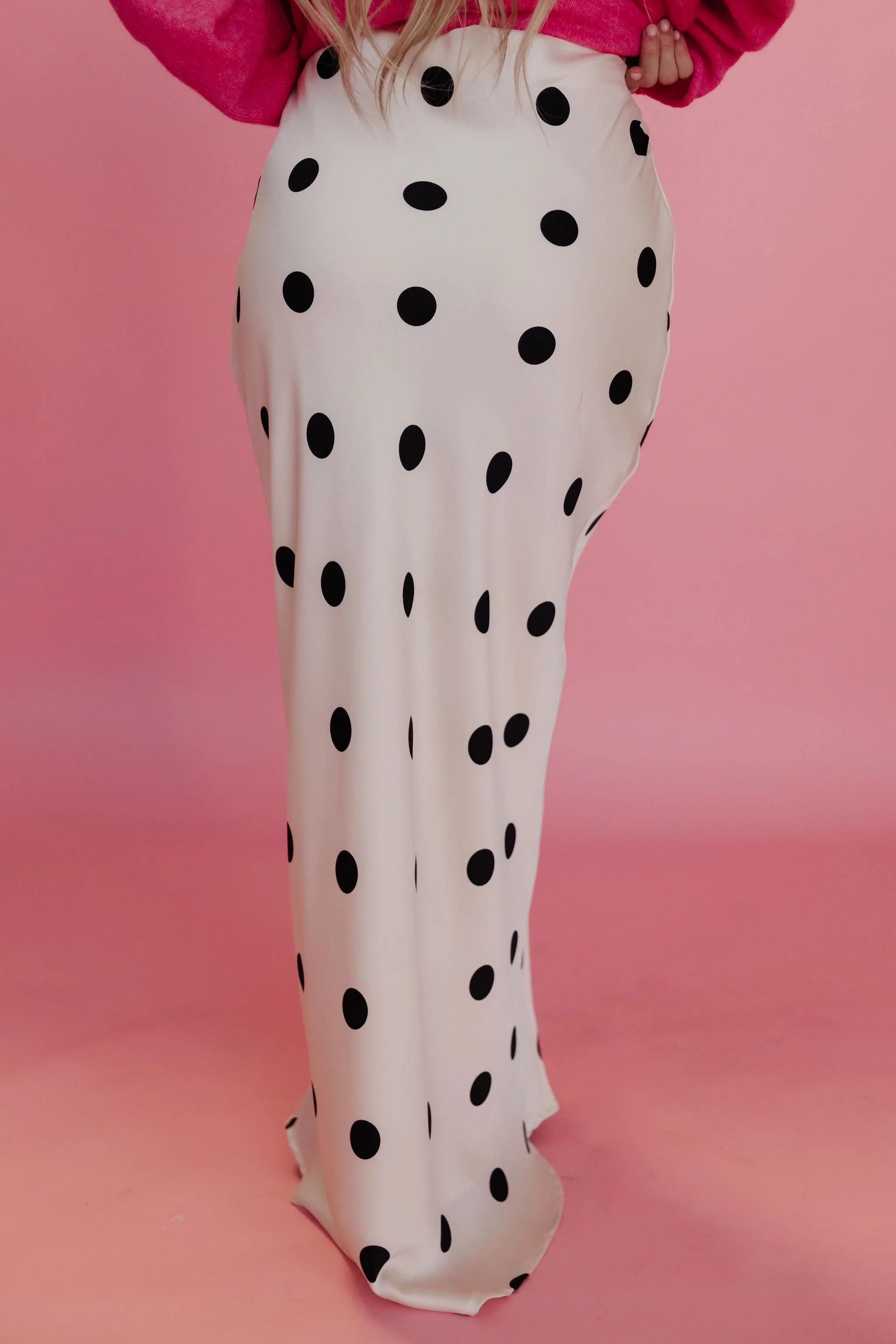 THE OAKLYNN POLKA DOT SATIN SKIRT IN IVORY - Image 6