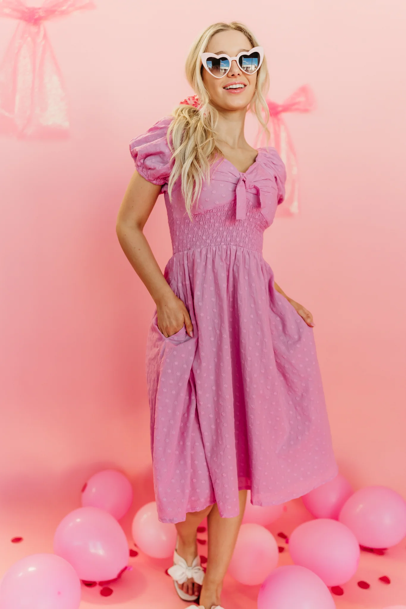 THE PAISLEY TIE FRONT SWISS DAISY DRESS IN ORCHID BY PINK DESERT - Image 5