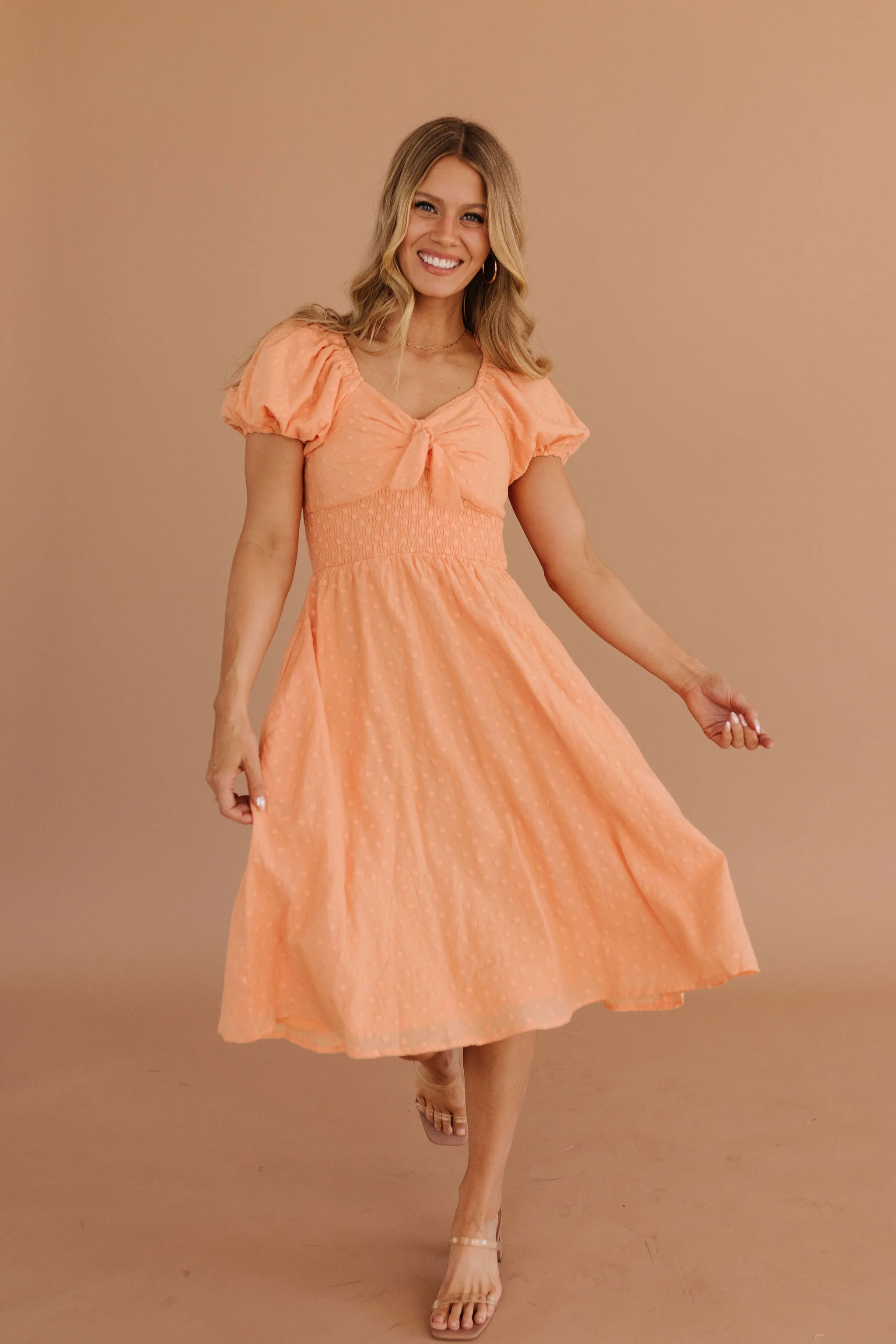 THE PAISLEY TIE FRONT SWISS DAISY DRESS IN PEACHY PEACH BY PINK DESERT - Image 13