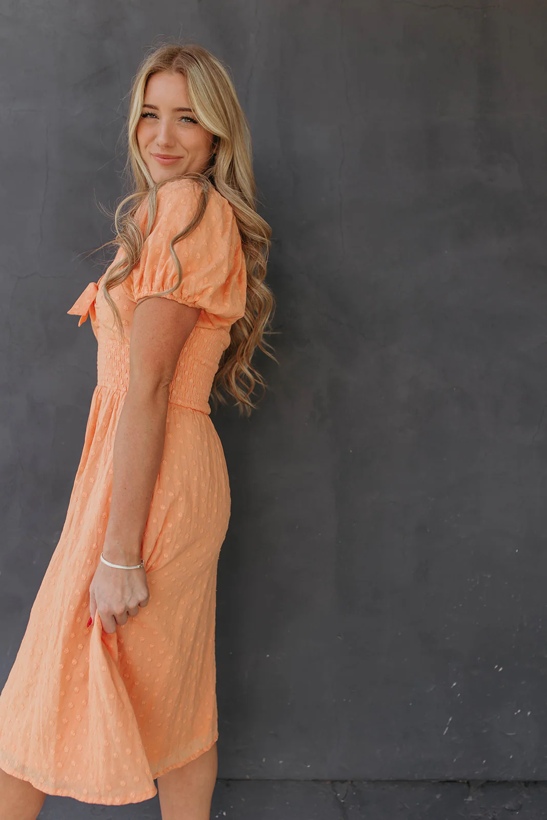 THE PAISLEY TIE FRONT SWISS DAISY DRESS IN PEACHY PEACH BY PINK DESERT - Image 15