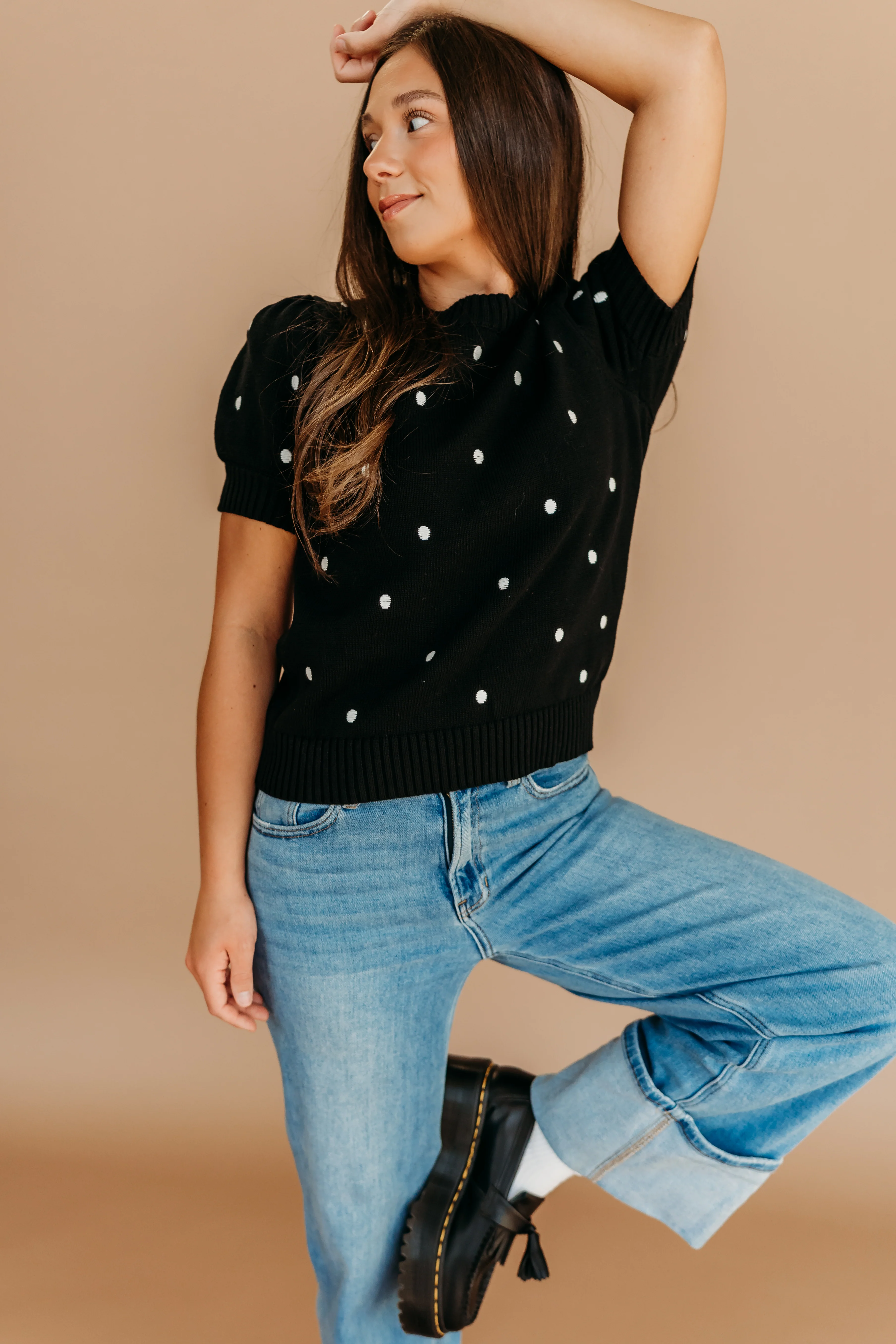 THE PEYTON POLKA DOT SWEATER IN BLACK - Image 3