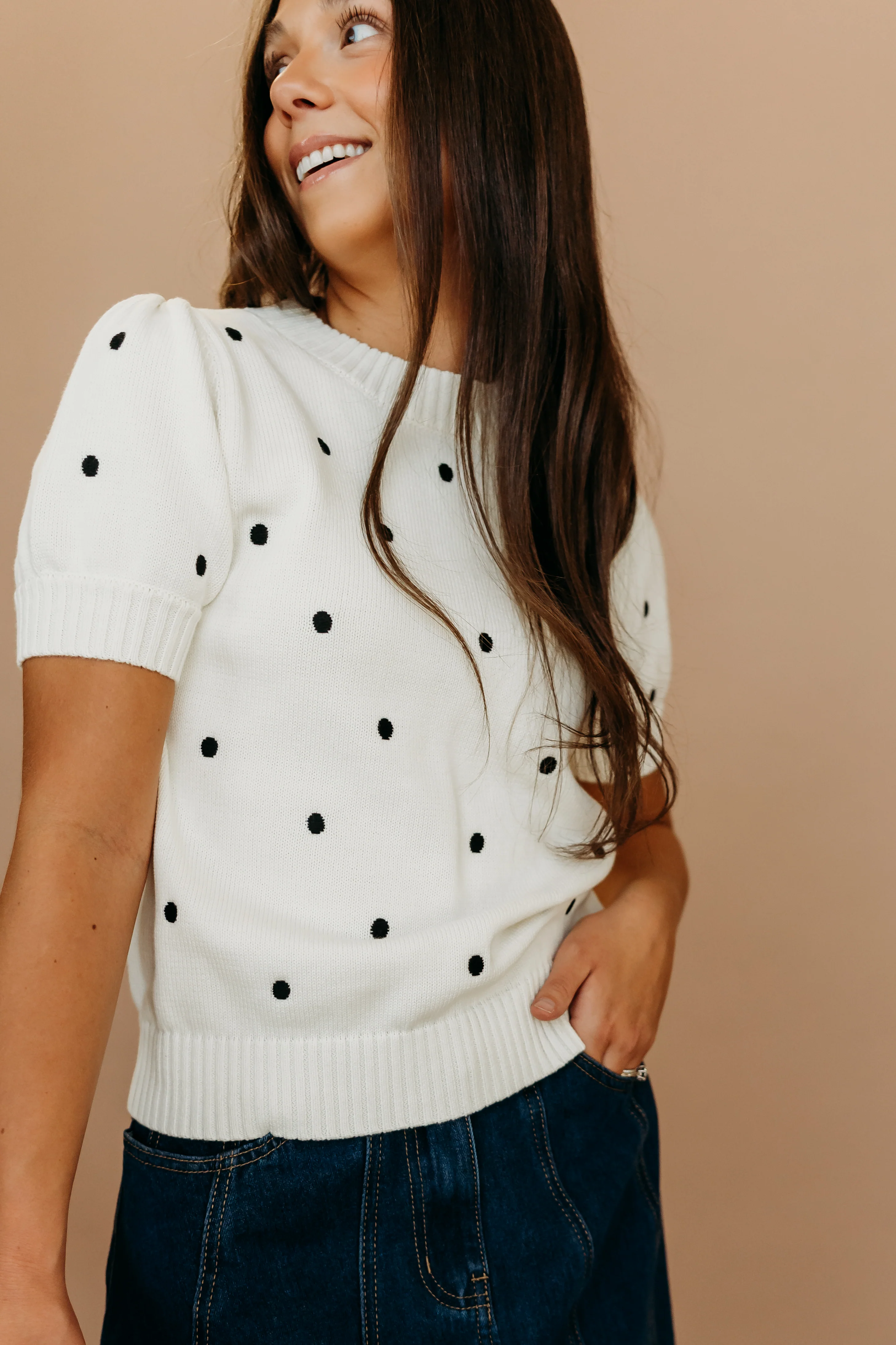 THE PEYTON POLKA DOT SWEATER IN IVORY - Image 3