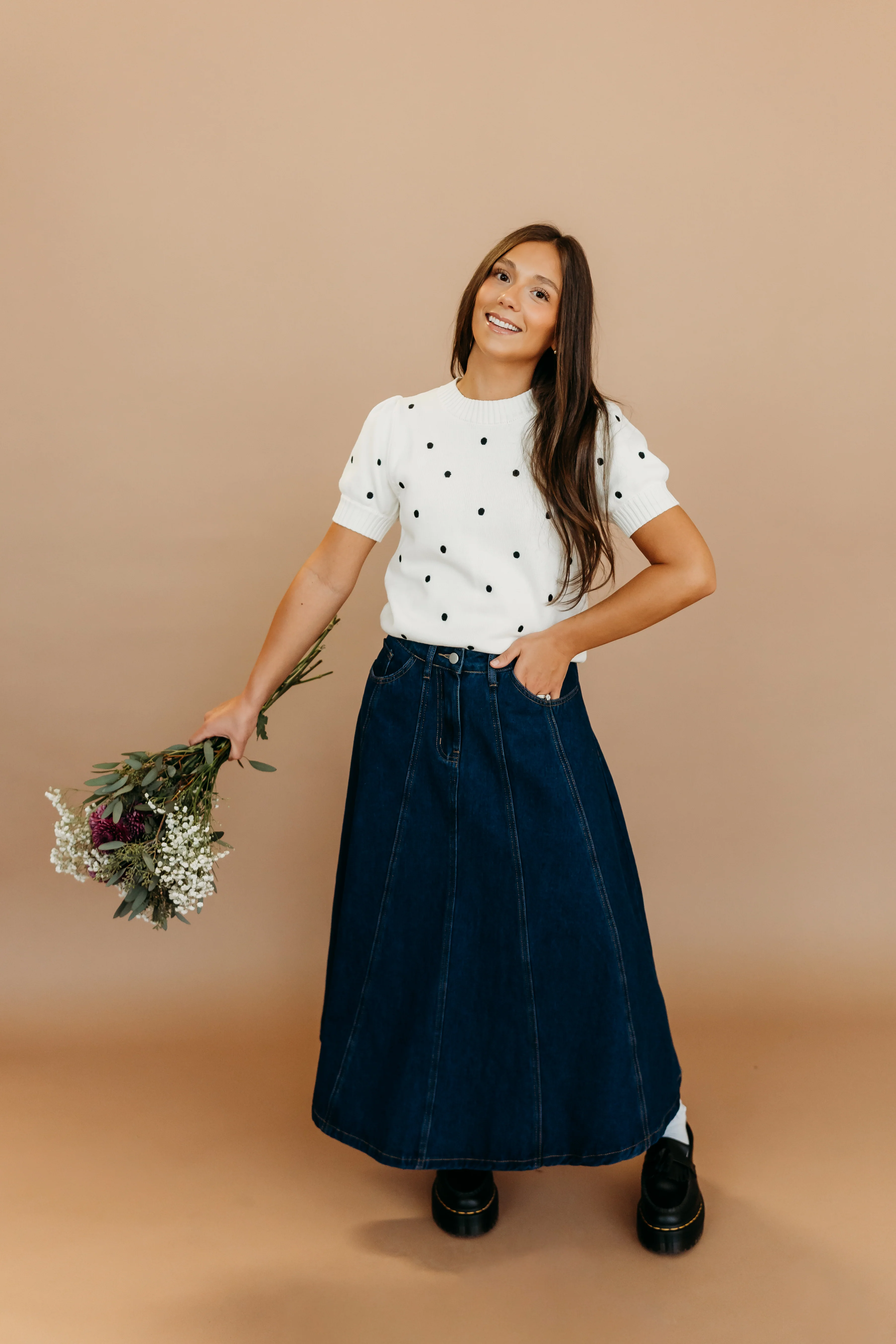 THE PEYTON POLKA DOT SWEATER IN IVORY - Image 5