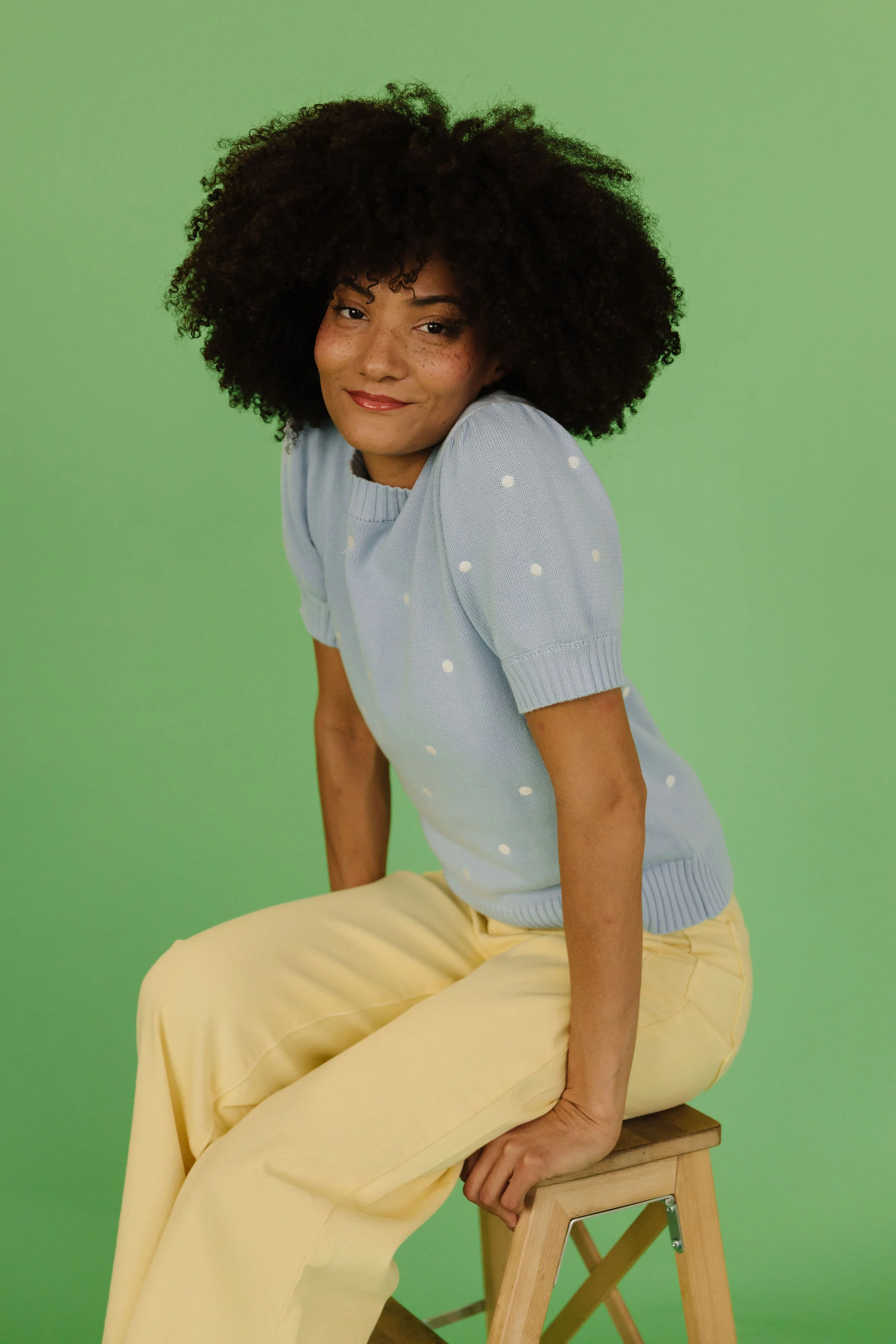 THE PEYTON POLKA DOT SWEATER IN LIGHT BLUE