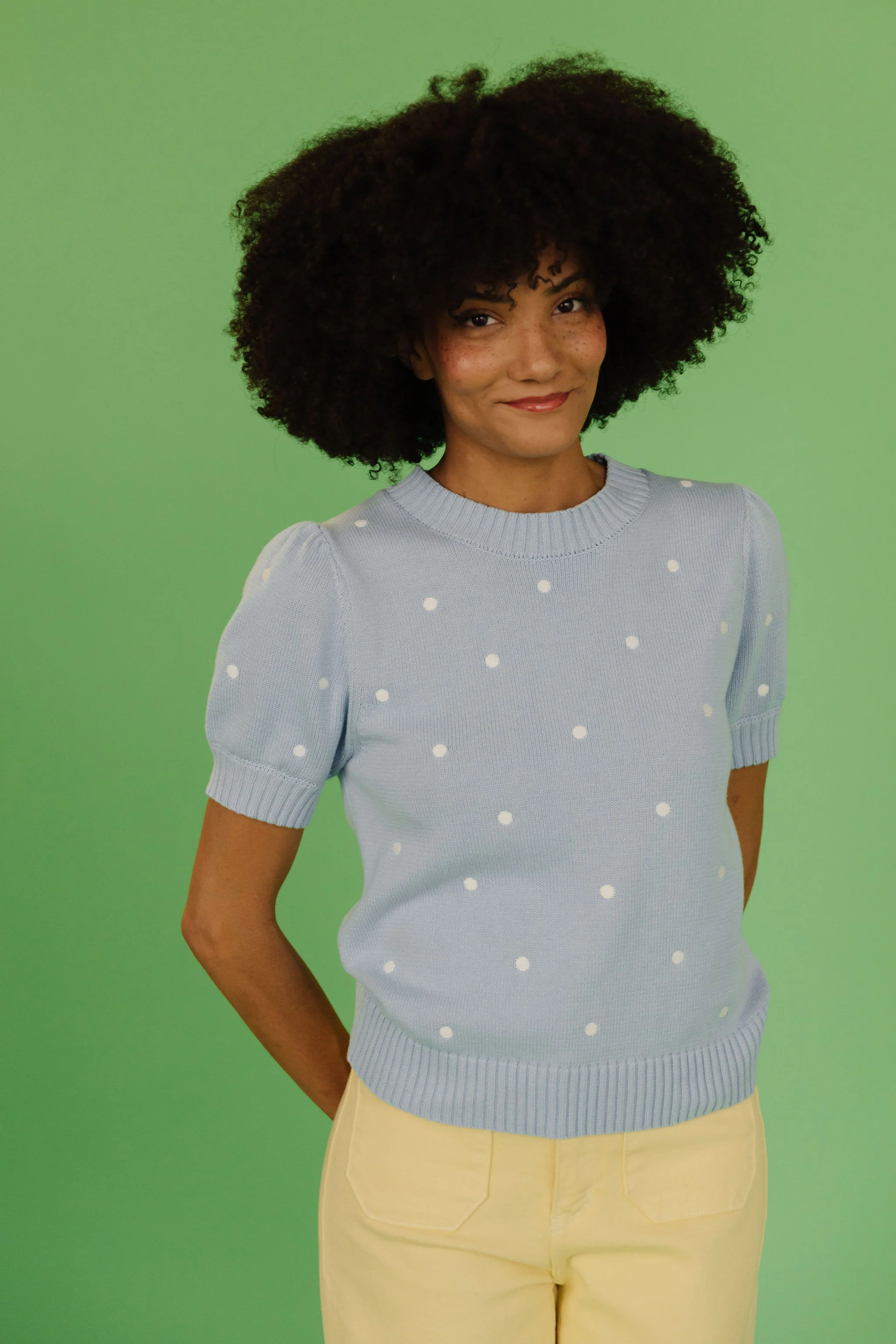 THE PEYTON POLKA DOT SWEATER IN LIGHT BLUE - Image 2