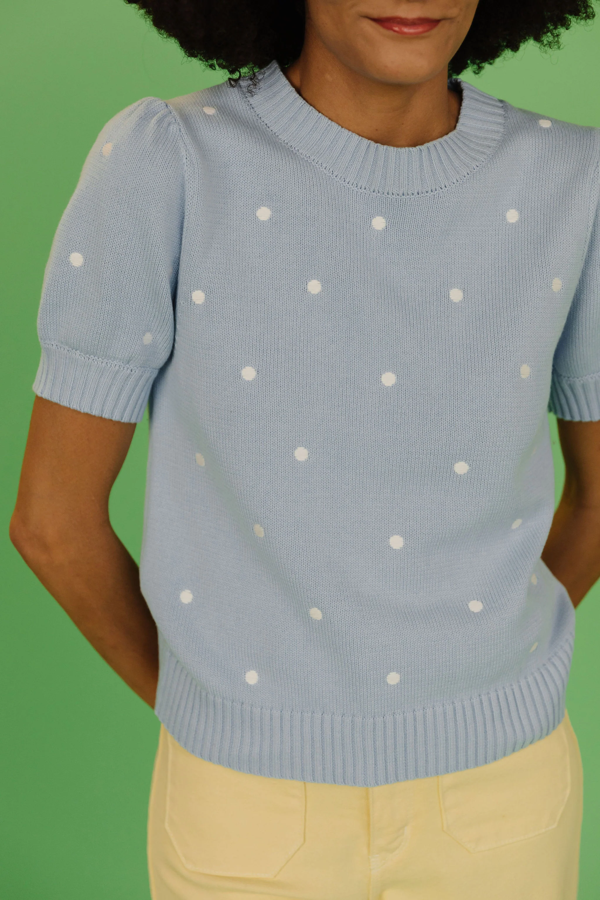 THE PEYTON POLKA DOT SWEATER IN LIGHT BLUE - Image 3