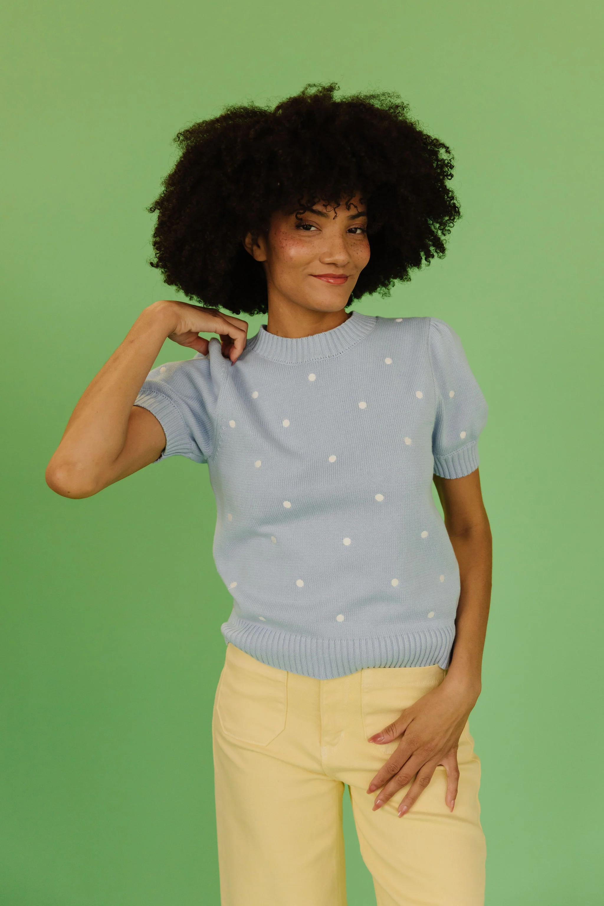 THE PEYTON POLKA DOT SWEATER IN LIGHT BLUE - Image 5