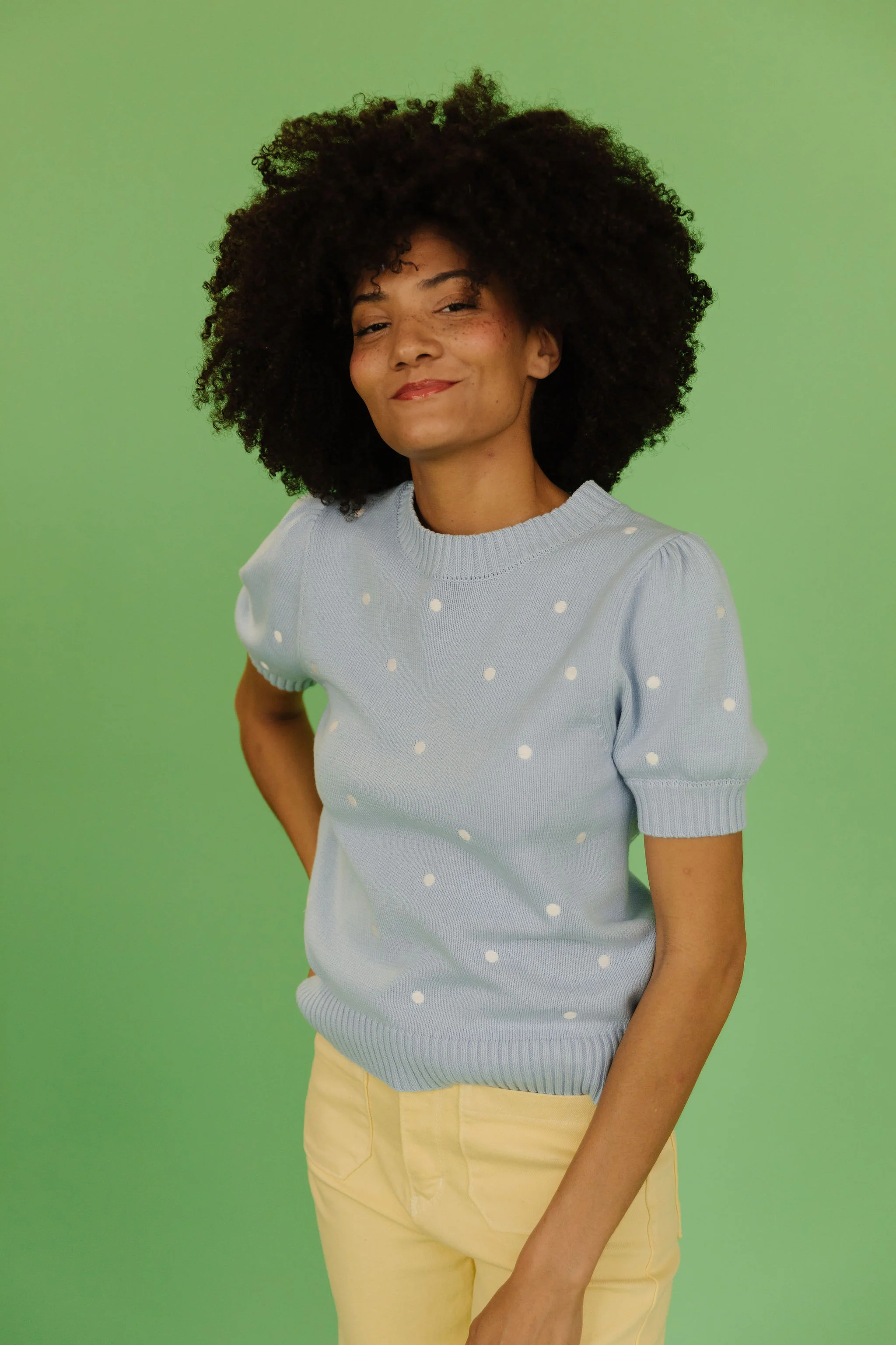 THE PEYTON POLKA DOT SWEATER IN LIGHT BLUE - Image 6