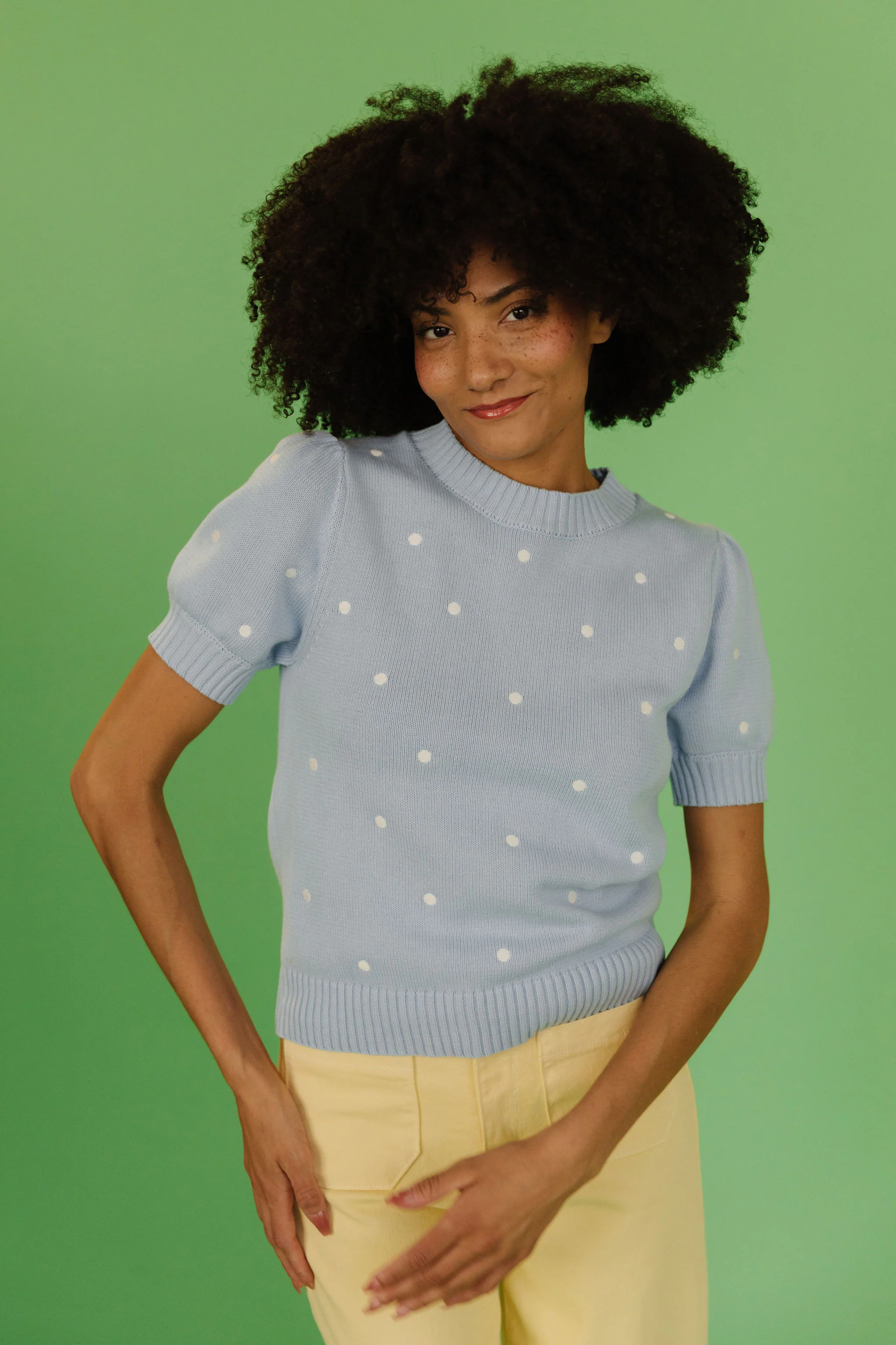 THE PEYTON POLKA DOT SWEATER IN LIGHT BLUE - Image 9