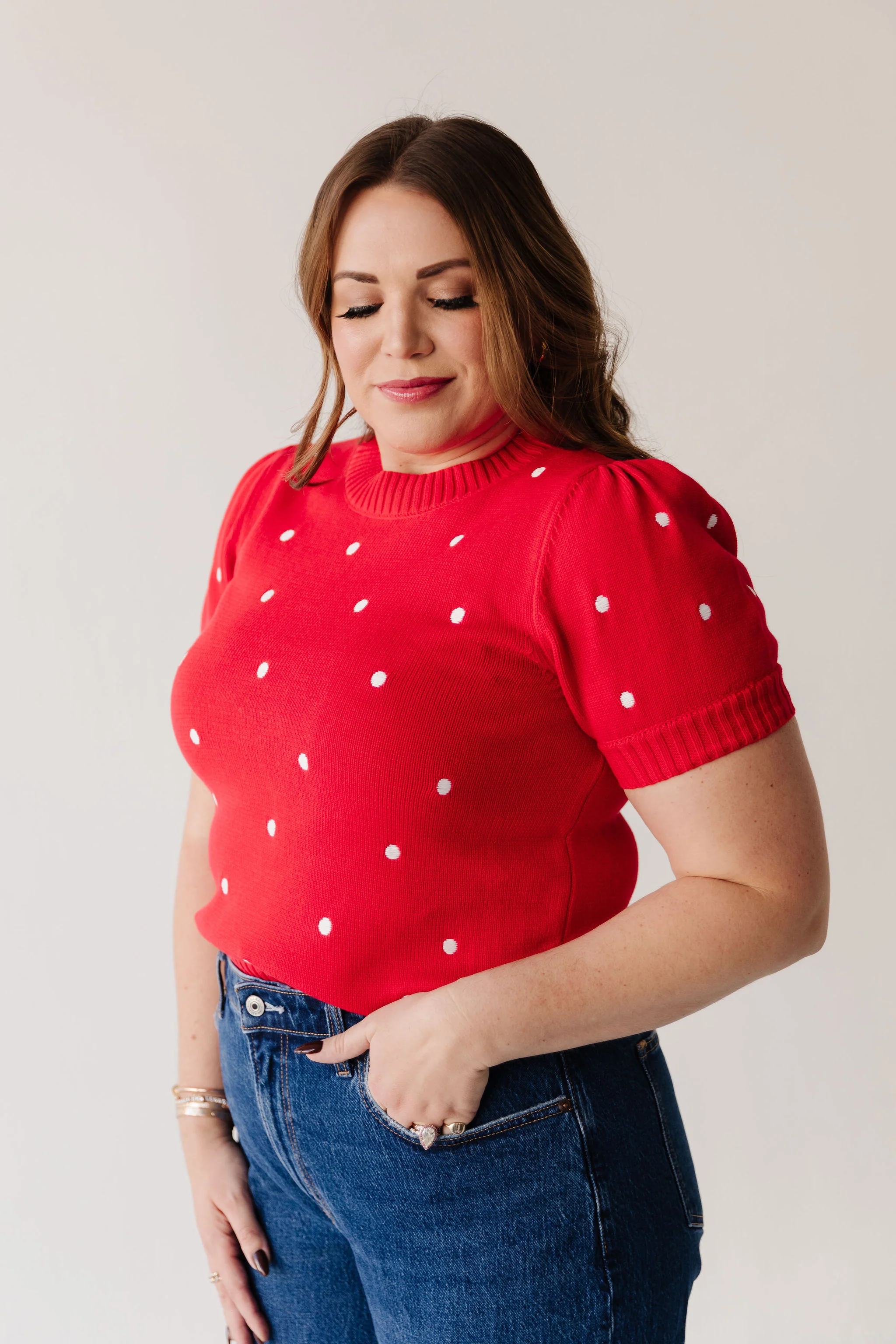 THE PEYTON POLKA DOT SWEATER IN RED - Image 10
