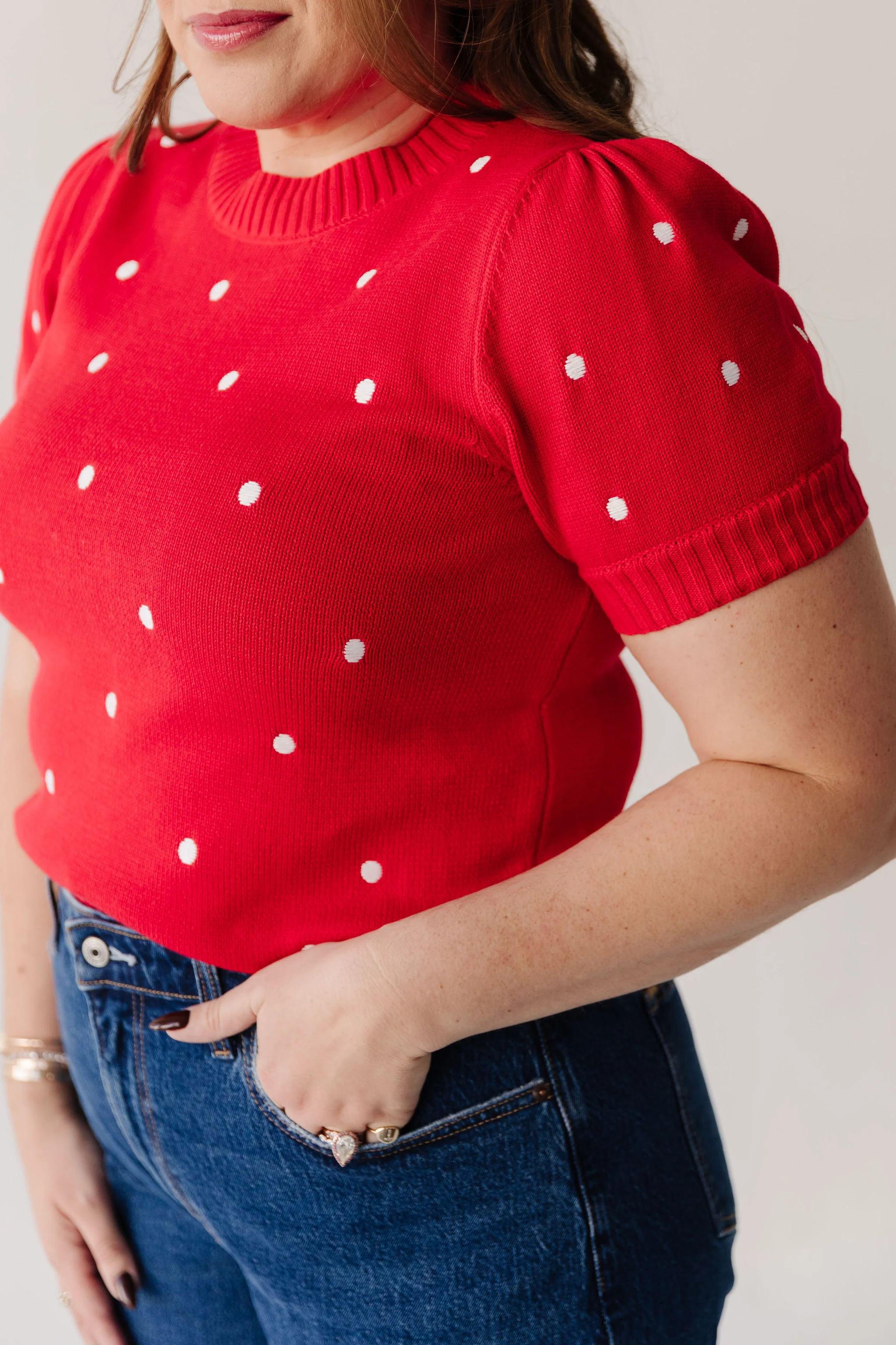 THE PEYTON POLKA DOT SWEATER IN RED - Image 3