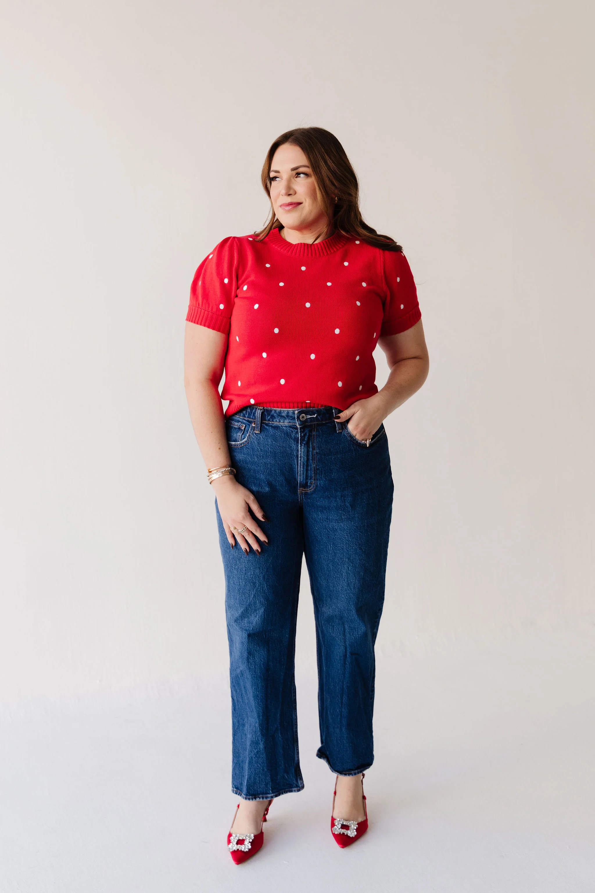 THE PEYTON POLKA DOT SWEATER IN RED - Image 4