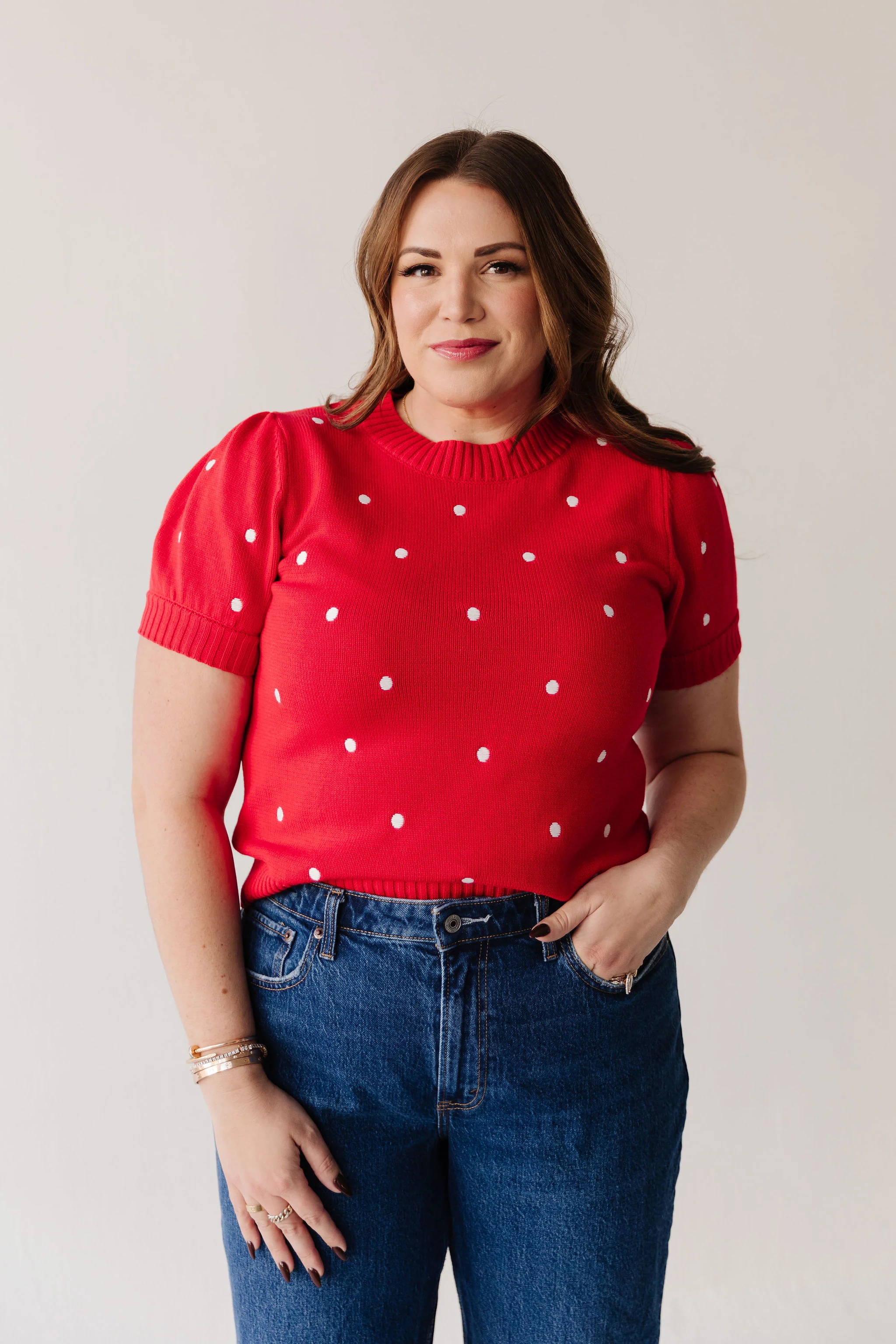 THE PEYTON POLKA DOT SWEATER IN RED - Image 5