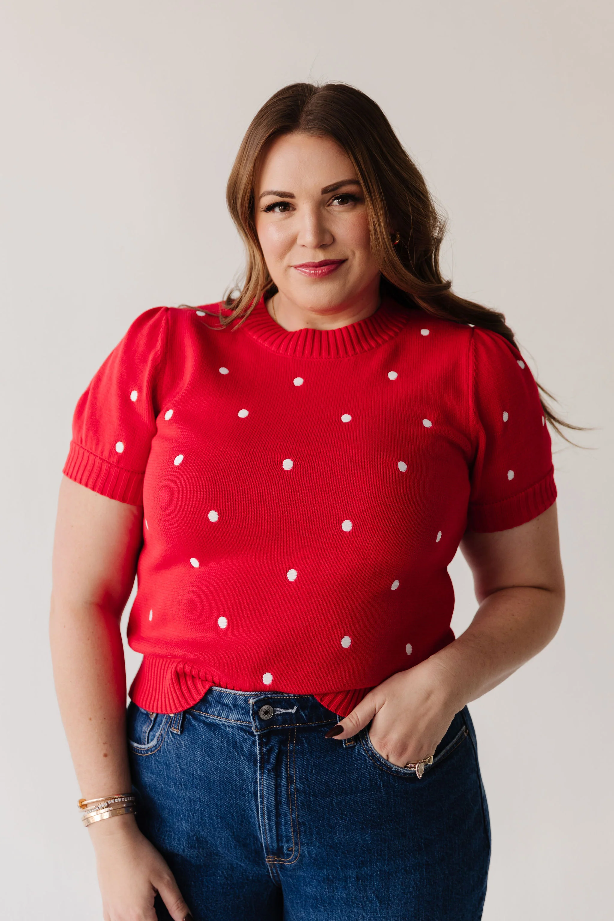 THE PEYTON POLKA DOT SWEATER IN RED - Image 7