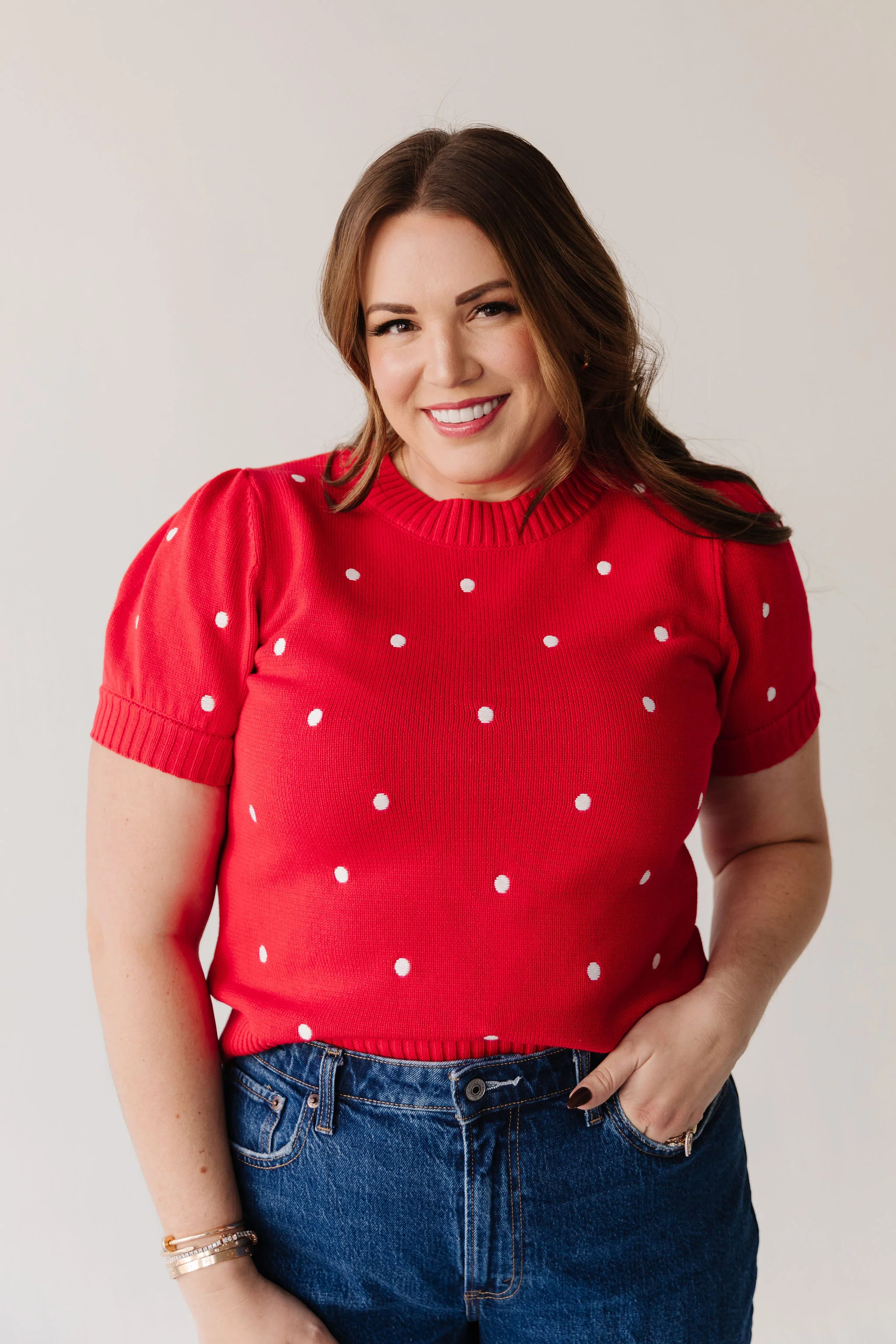 THE PEYTON POLKA DOT SWEATER IN RED - Image 8