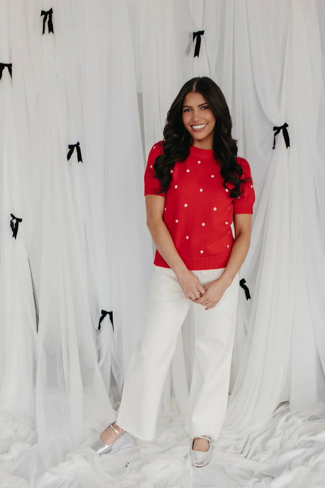 THE PEYTON POLKA DOT SWEATER IN RED - Image 9
