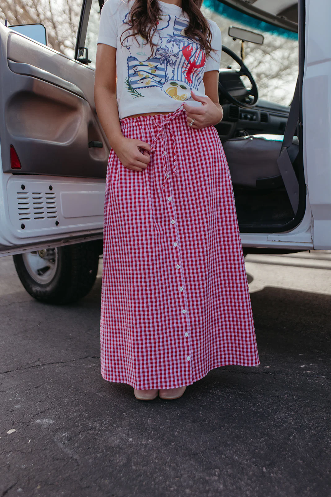 THE PHOEBE GINGHAM MAXI SKIRT IN ROSE - Image 6
