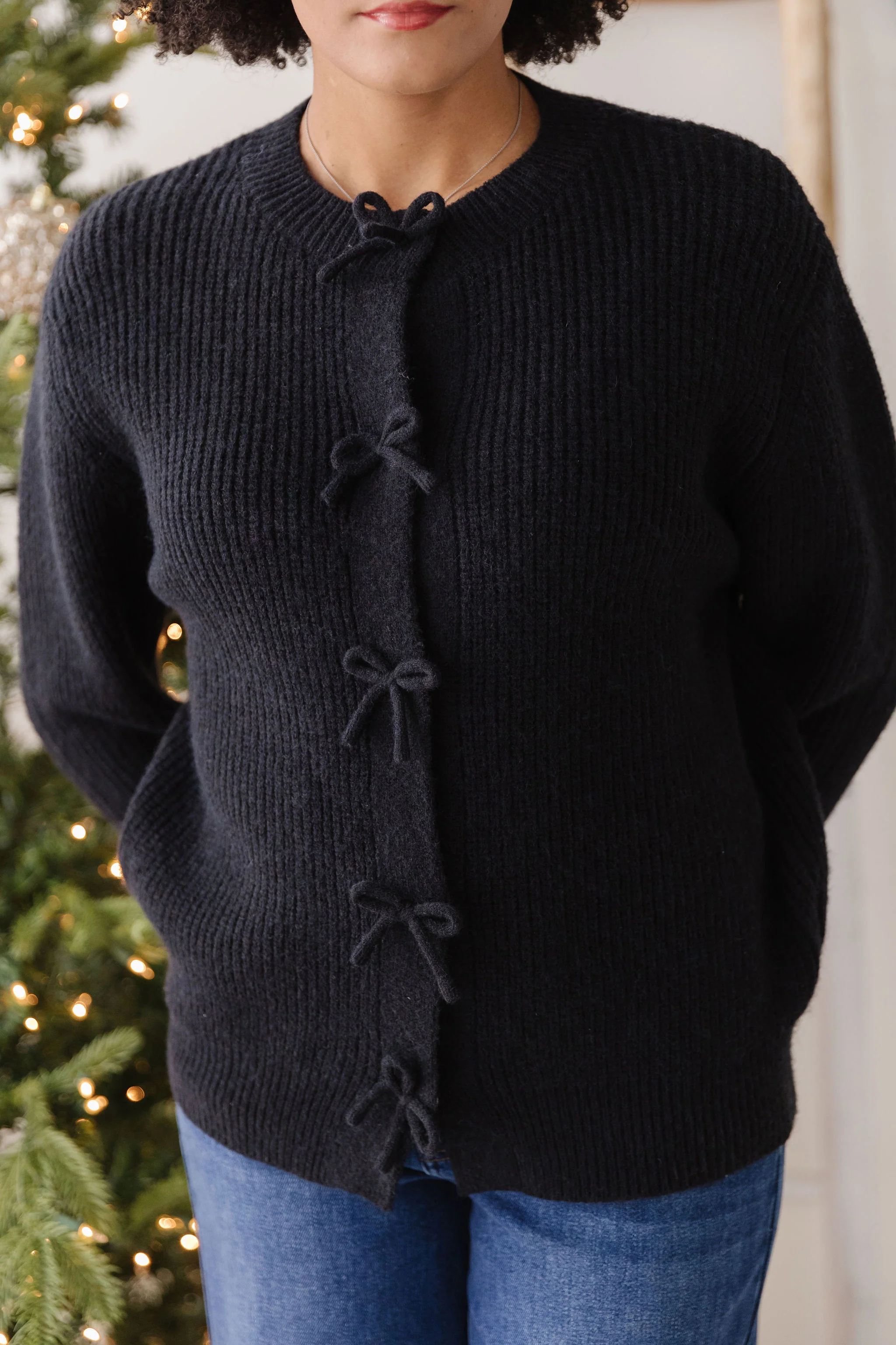 THE PORTIA BOW CARDIGAN IN BLACK - Image 2