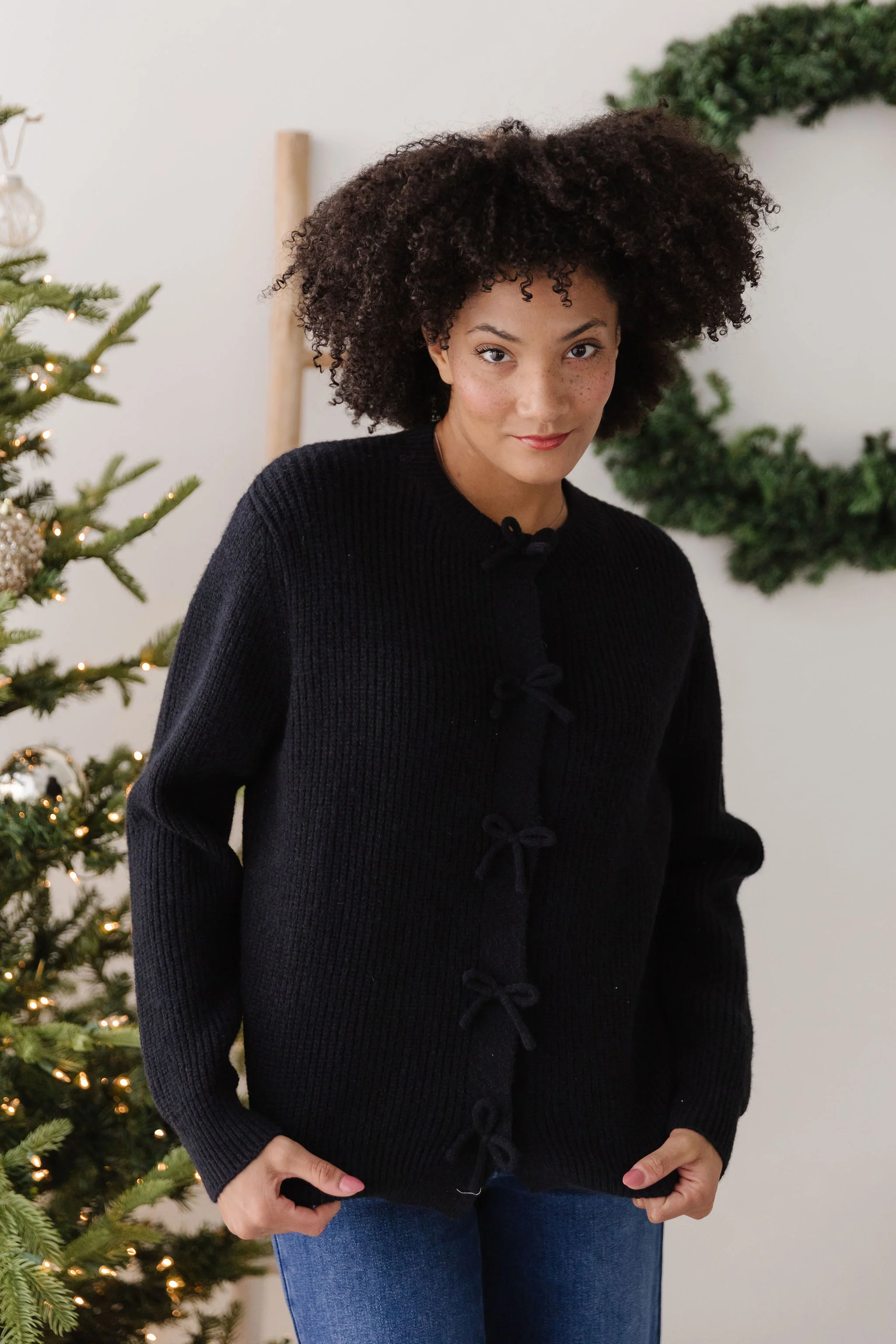 THE PORTIA BOW CARDIGAN IN BLACK - Image 3