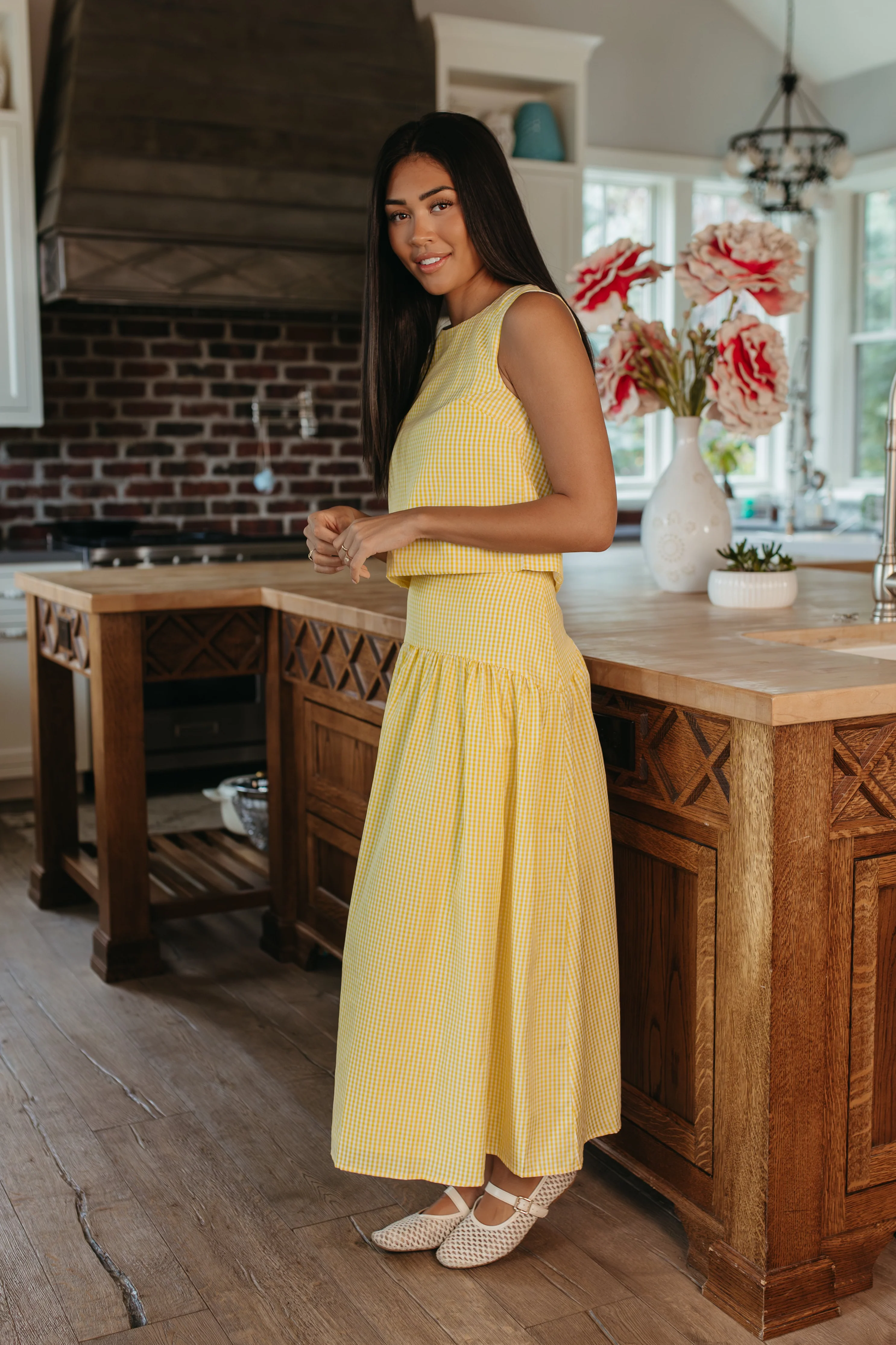 THE PRESLEY GINGHAM MAXI SKIRT IN LEMON