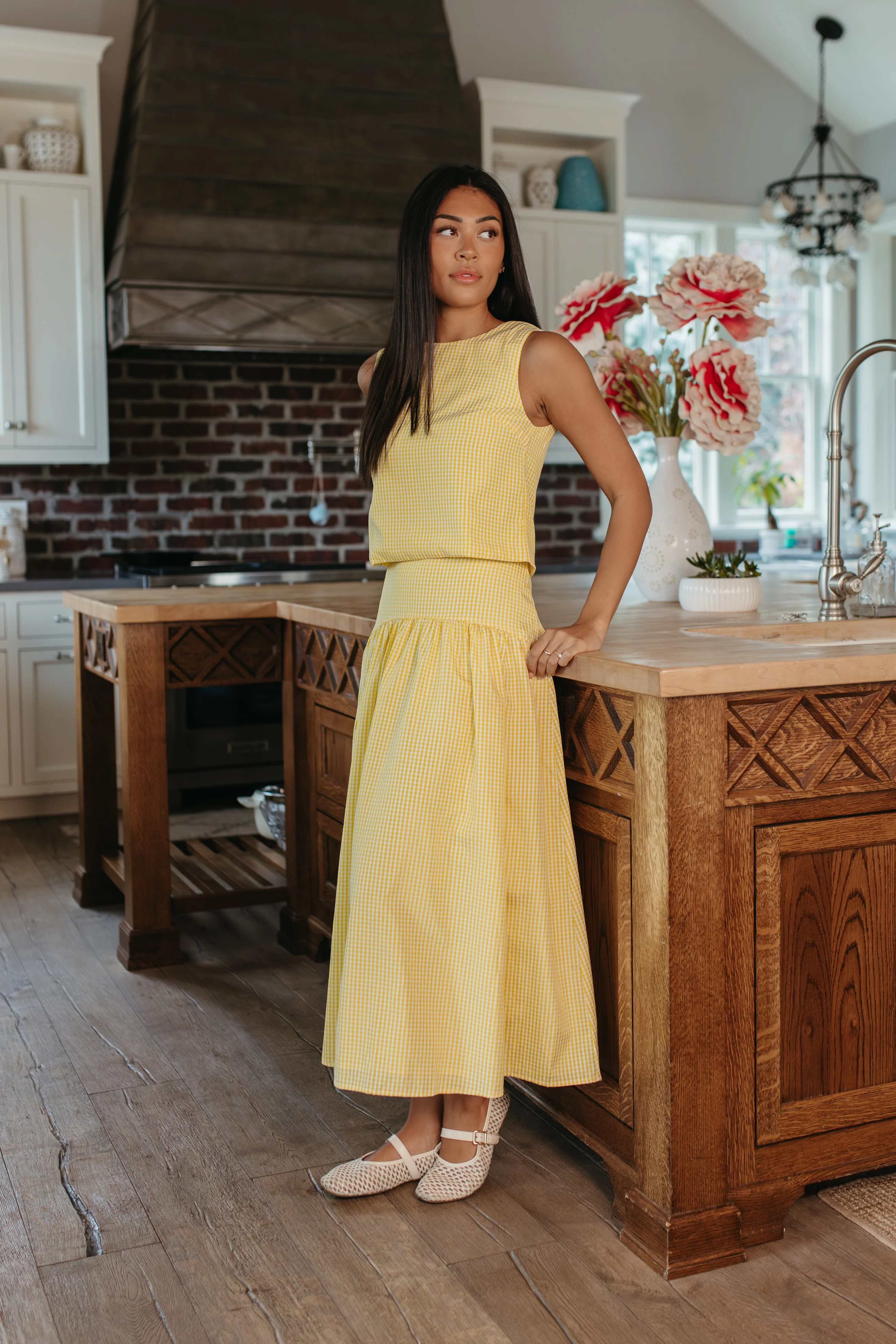 THE PRESLEY GINGHAM MAXI SKIRT IN LEMON - Image 2