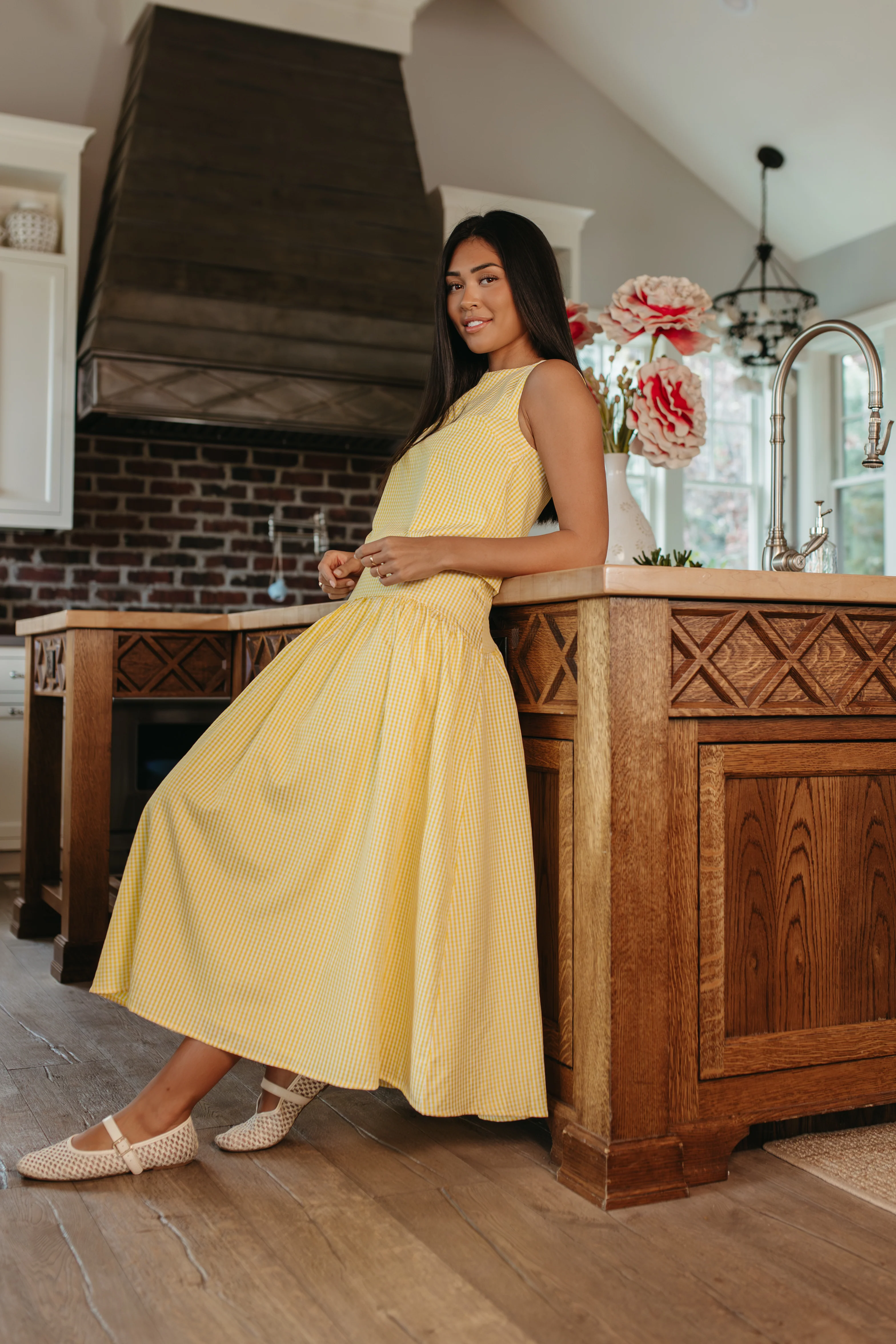 THE PRESLEY GINGHAM MAXI SKIRT IN LEMON - Image 3