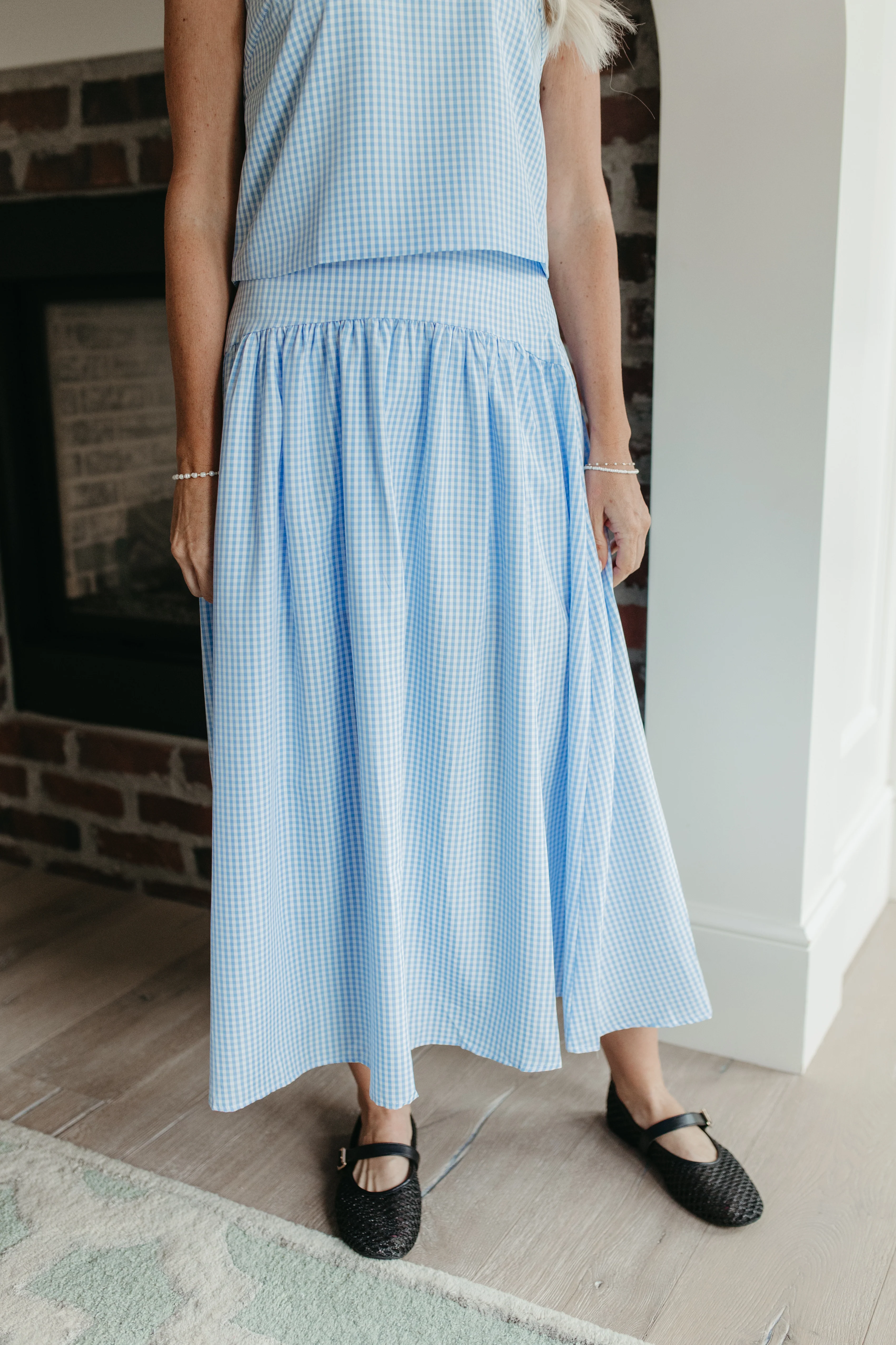 THE PRESLEY GINGHAM MAXI SKIRT IN OCEAN BLUE - Image 4